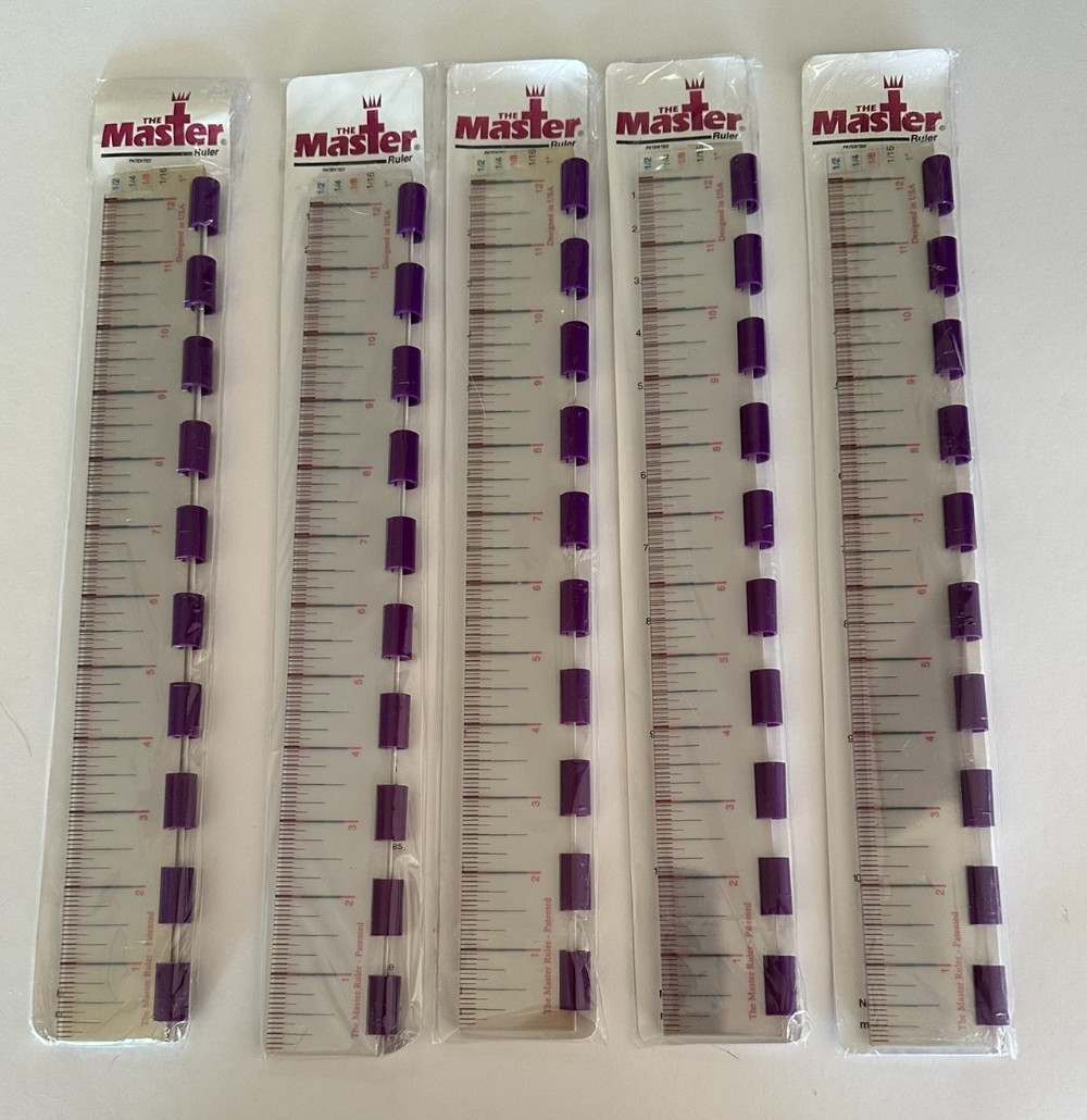 The Master Ruler 12-Inch 5-In-1 Plastic Ruler: 1" 1/2” 1/4” 1/“8 1/16" Colored