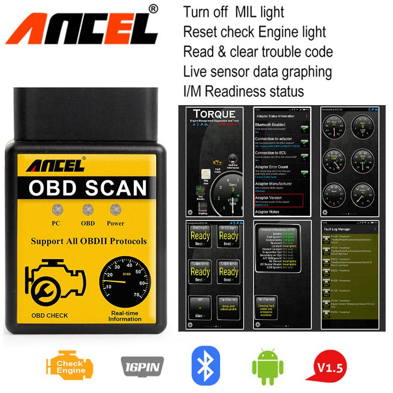 ELM327 Bluetooth OBD2 Automotive Diagnostic Scanner Car Code Reader Check Engine