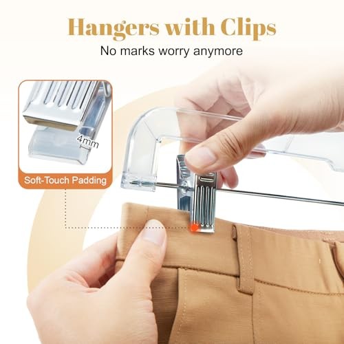 12 Pack 14 inch Clear Plastic Skirt Hangers with Adjustable Clips, Pants 12PC