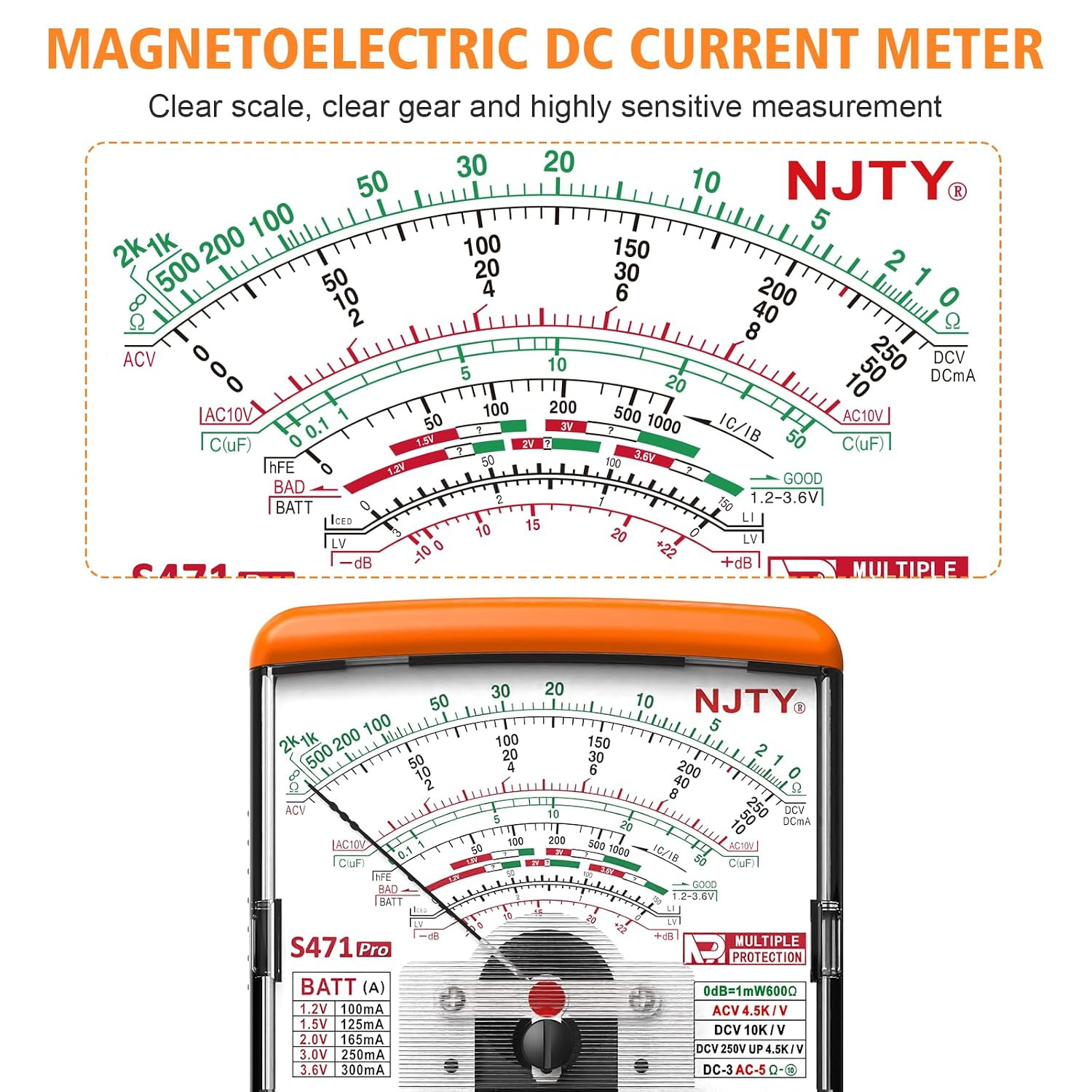 S471 Analog Multimeter, DC/AC Voltage, DC Current and Resistance | Needle Displa