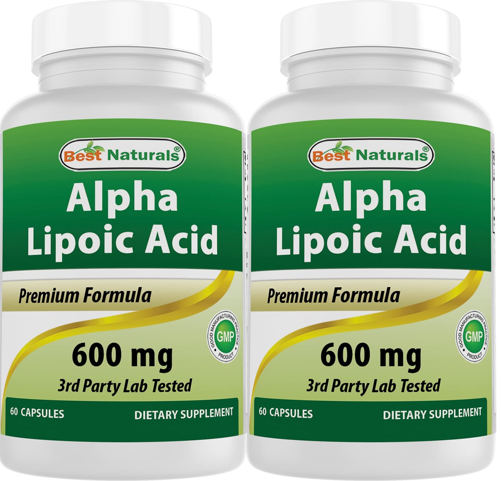 Best Naturals Alpha Lipoic Acid 600 mg 60 Capsules - ALA 60 Count (Pack of 2)