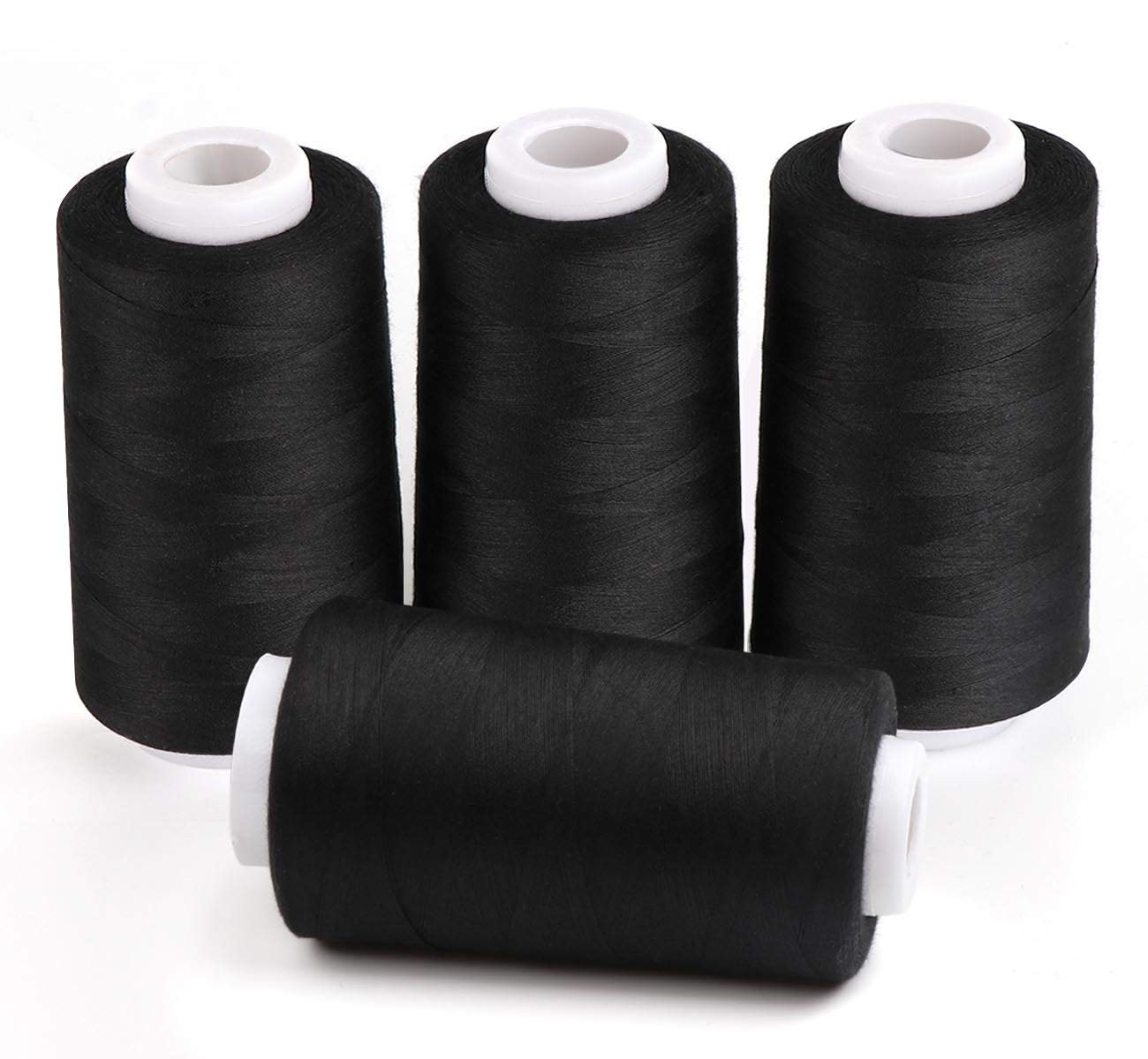 4 X 3000 Yards Serger Thread Spools Black Polyester Overlock Cone Sewing