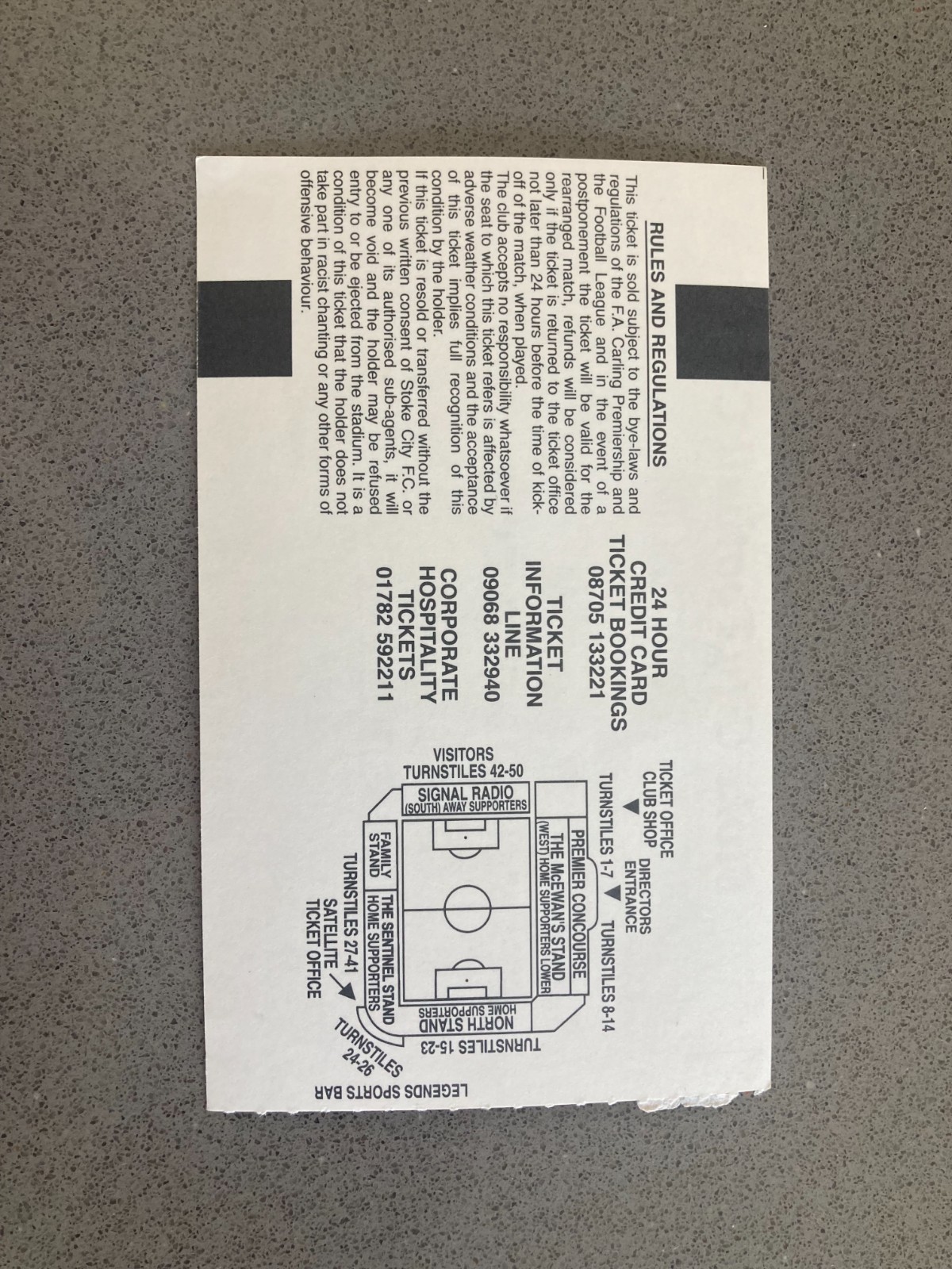 Stoke City v Bury 2000-01 Match Ticket