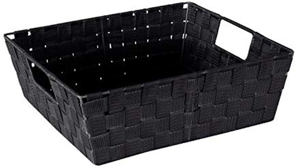 Large Shelf Woven Strap Tote Decorative Storage Basket Built in Handles
