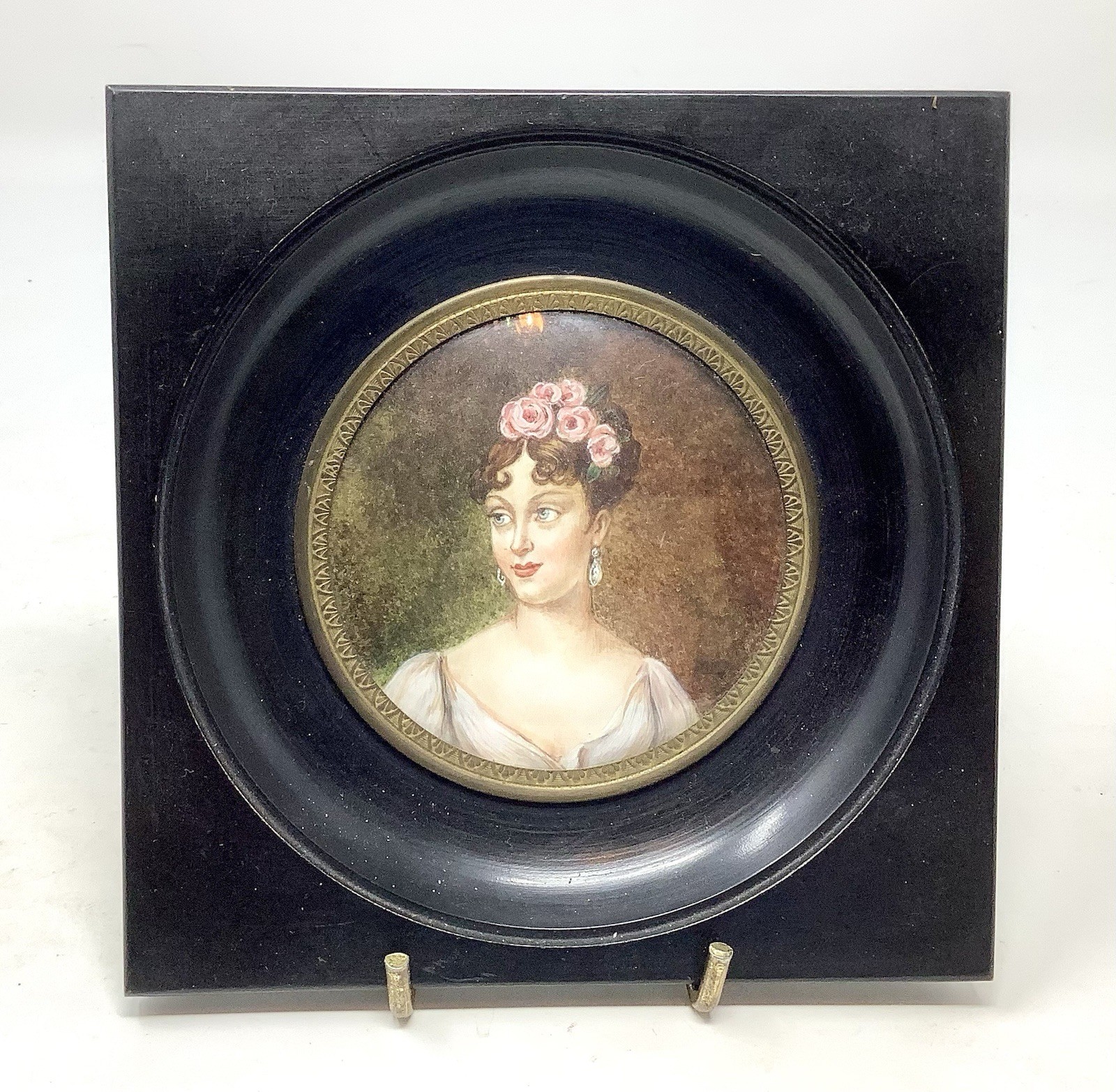 Antique French Miniature Painting Portrait of Impératrice Marie Louse Signed 19c