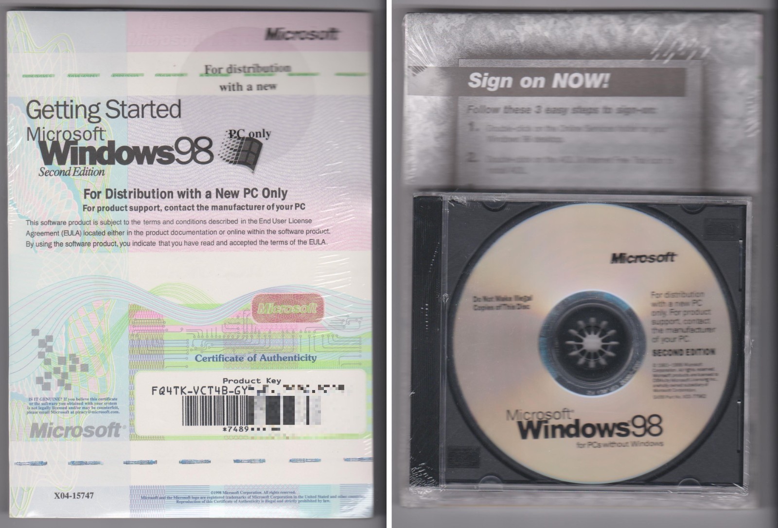 New Sealed Windows 98se Second Edition Manual with CD, Broken Junk Laptop