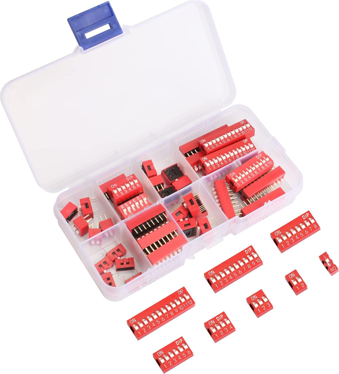 40PCS Double Row Dip Switch Assorted Kit 1 2 3 4 6 8 10 12 Position 2.54Mm PCB M