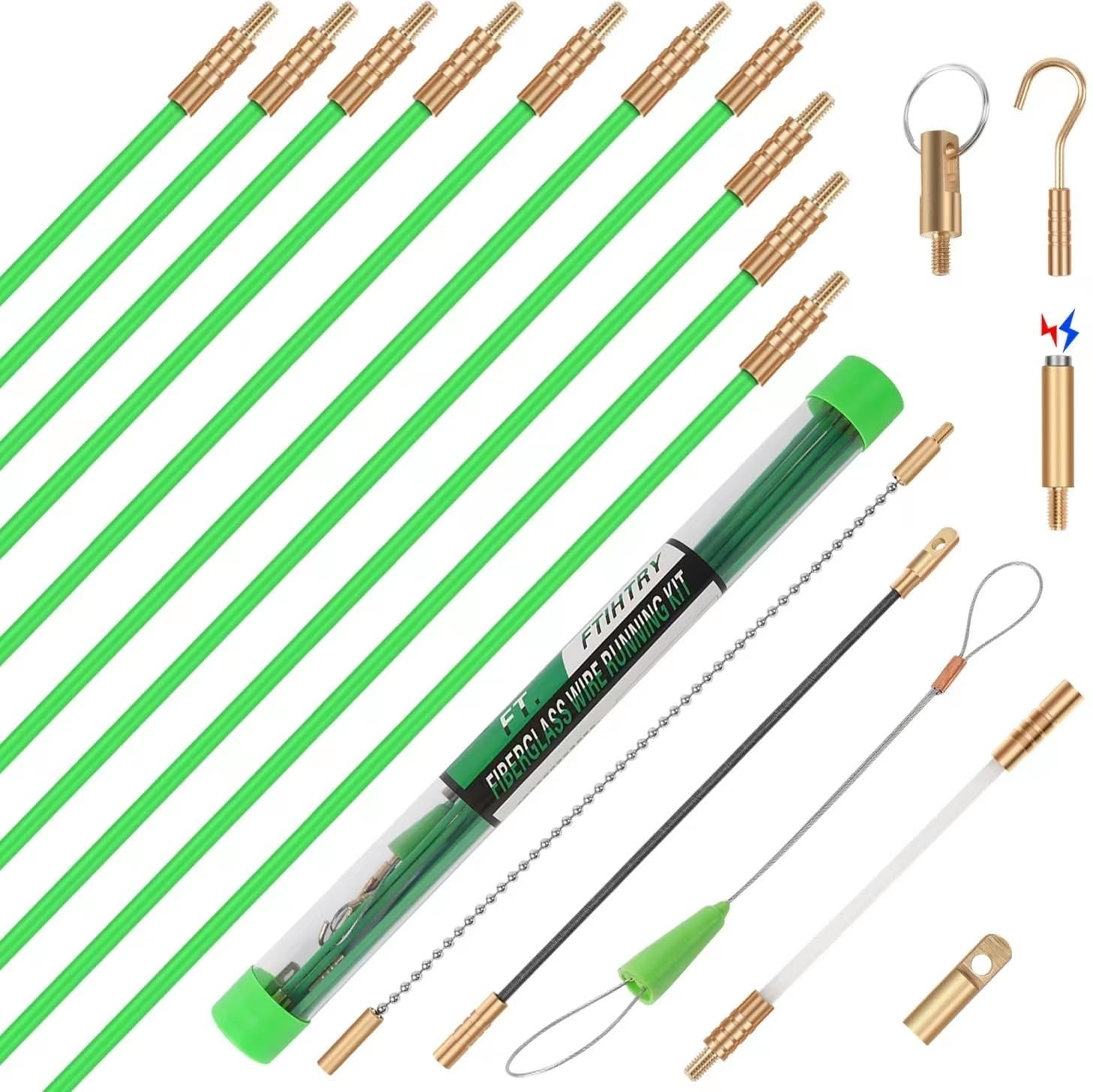 14FT Fiberglass Running Electrical Wire Glow Rods Wire Pulling with 8 Differe...