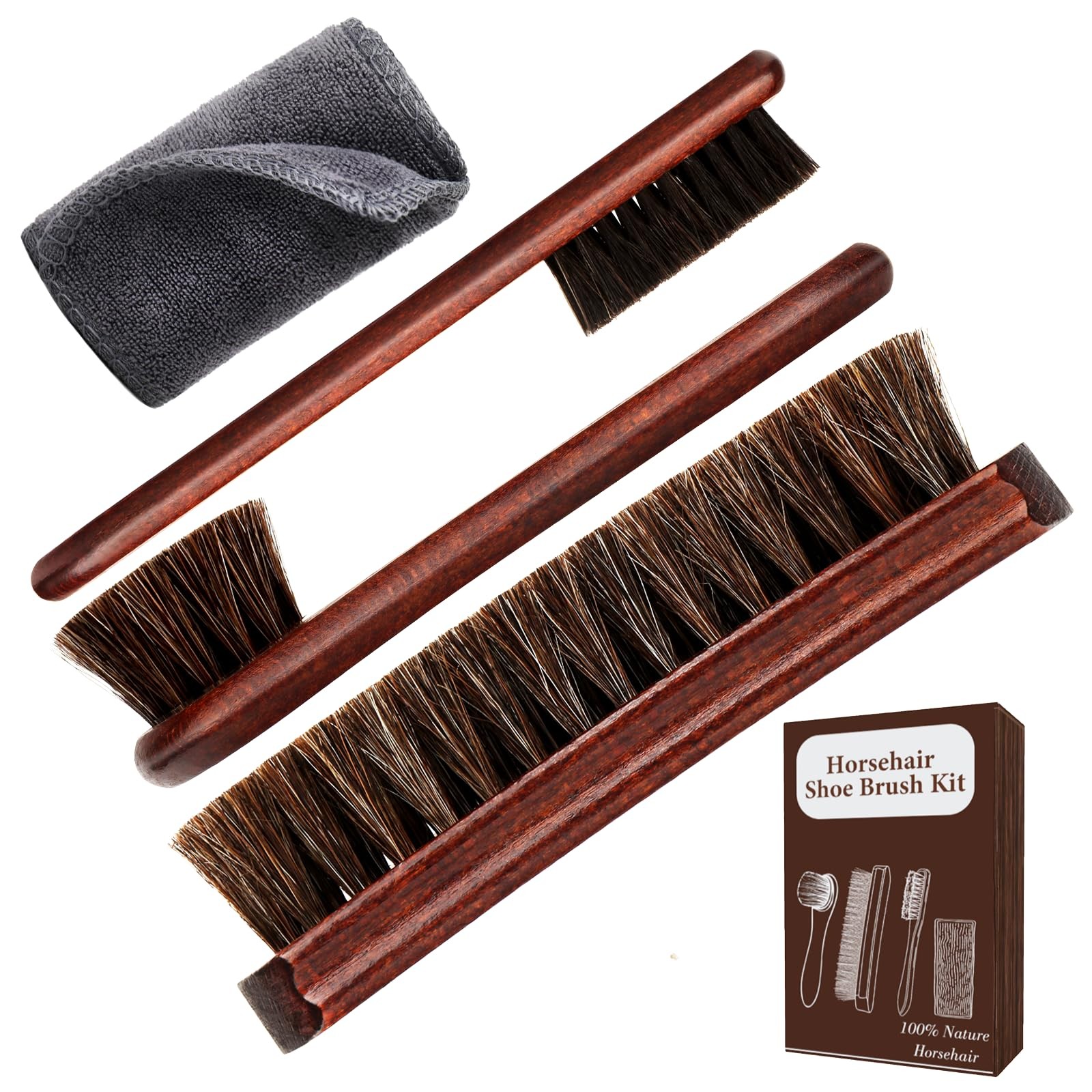 Lyssra 4Piece 100% Horse Hair Shoe Brush Kit for Leather Care – Professional ...