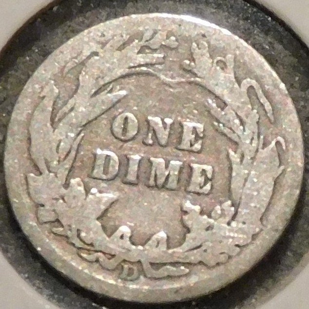 Silver Dime - Barber - 1910-D (Worn + brightly cleaned.) - Set Break