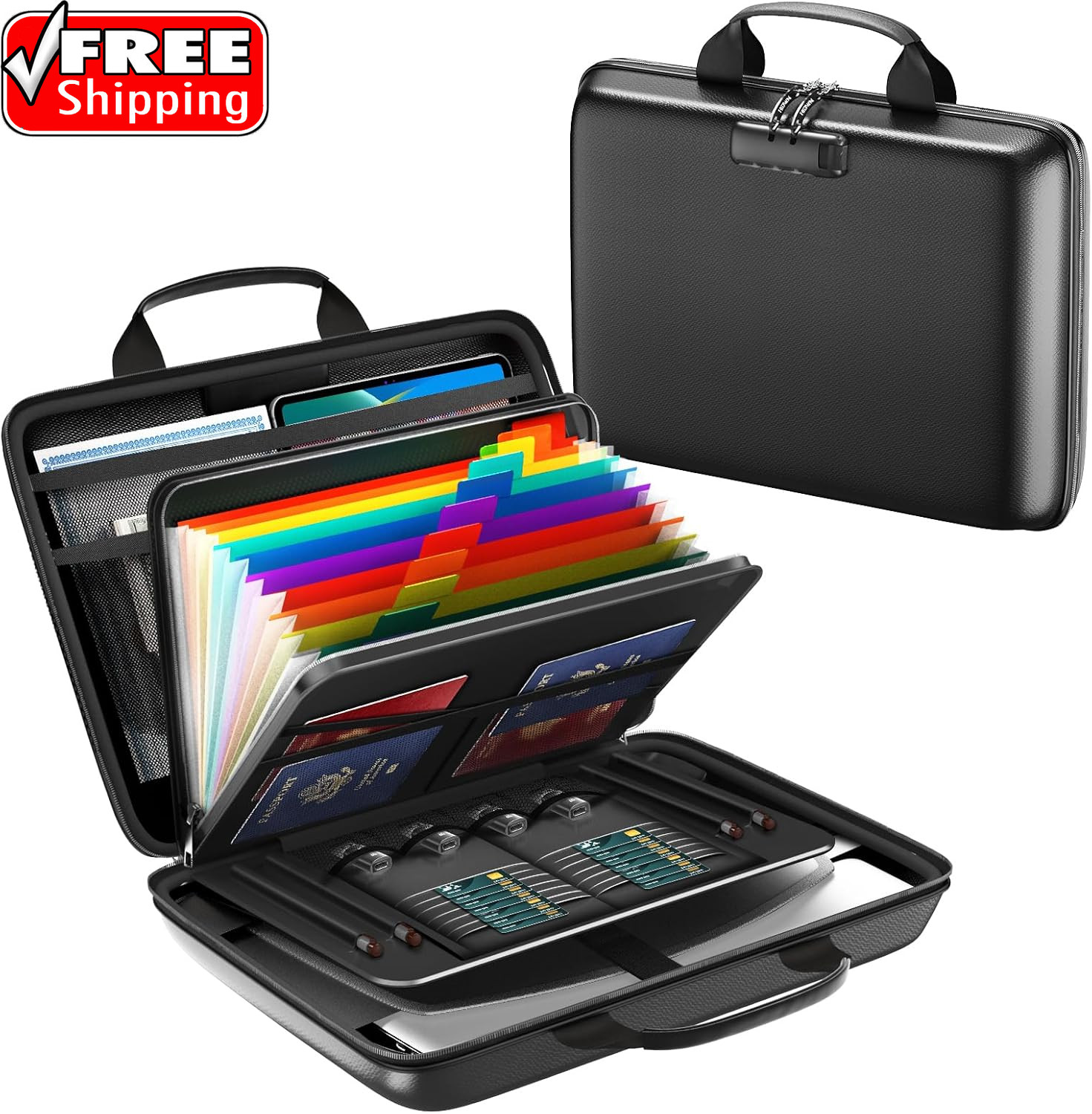Fireproof Document Box, Hard Case Fireproof File Organizer with Lock and 13 Pock