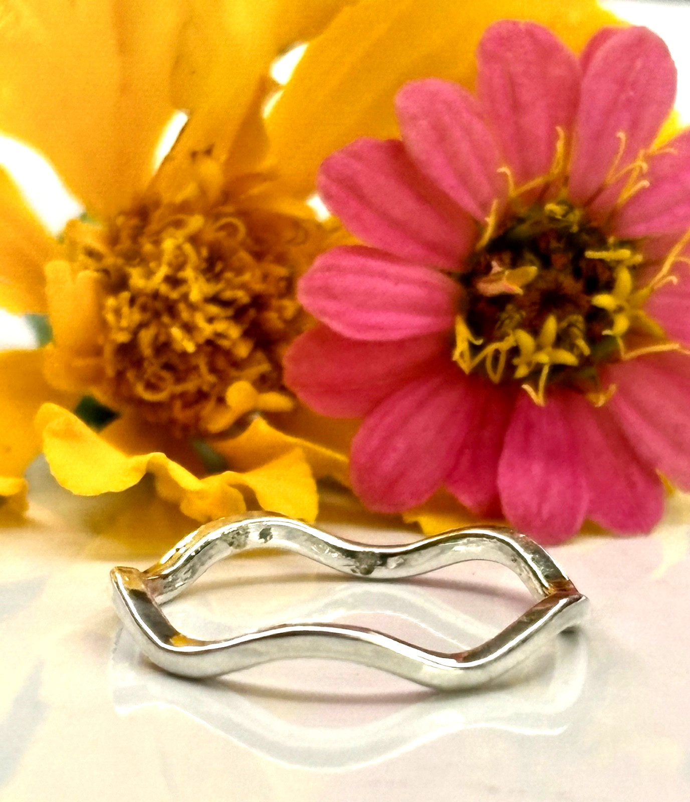 hand made fine silver 999. stacking Minimalist thin ring Big waves . 1 ring