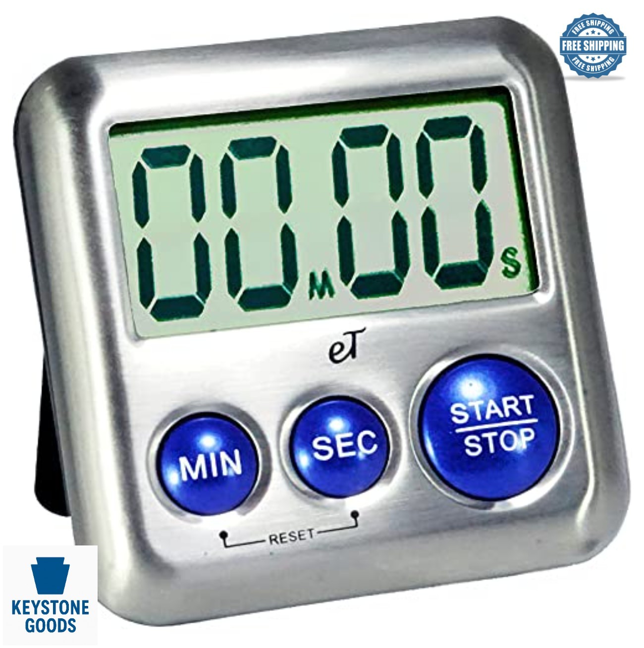 Digital Kitchen Timer Stainless Steel Loud Alarm 80dB Large Display Magnetic