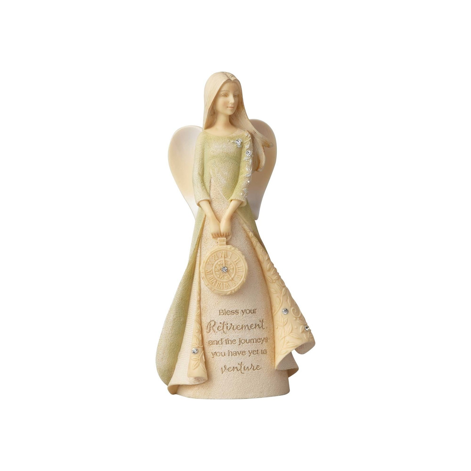 Enesco Foundations Retirement Journey Angel Holding Clock Miniature Figurine 4"