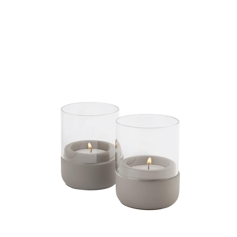 6 x set of 2 lantern tea light holder concrete with glass Ø x H 6 x 7 cm
