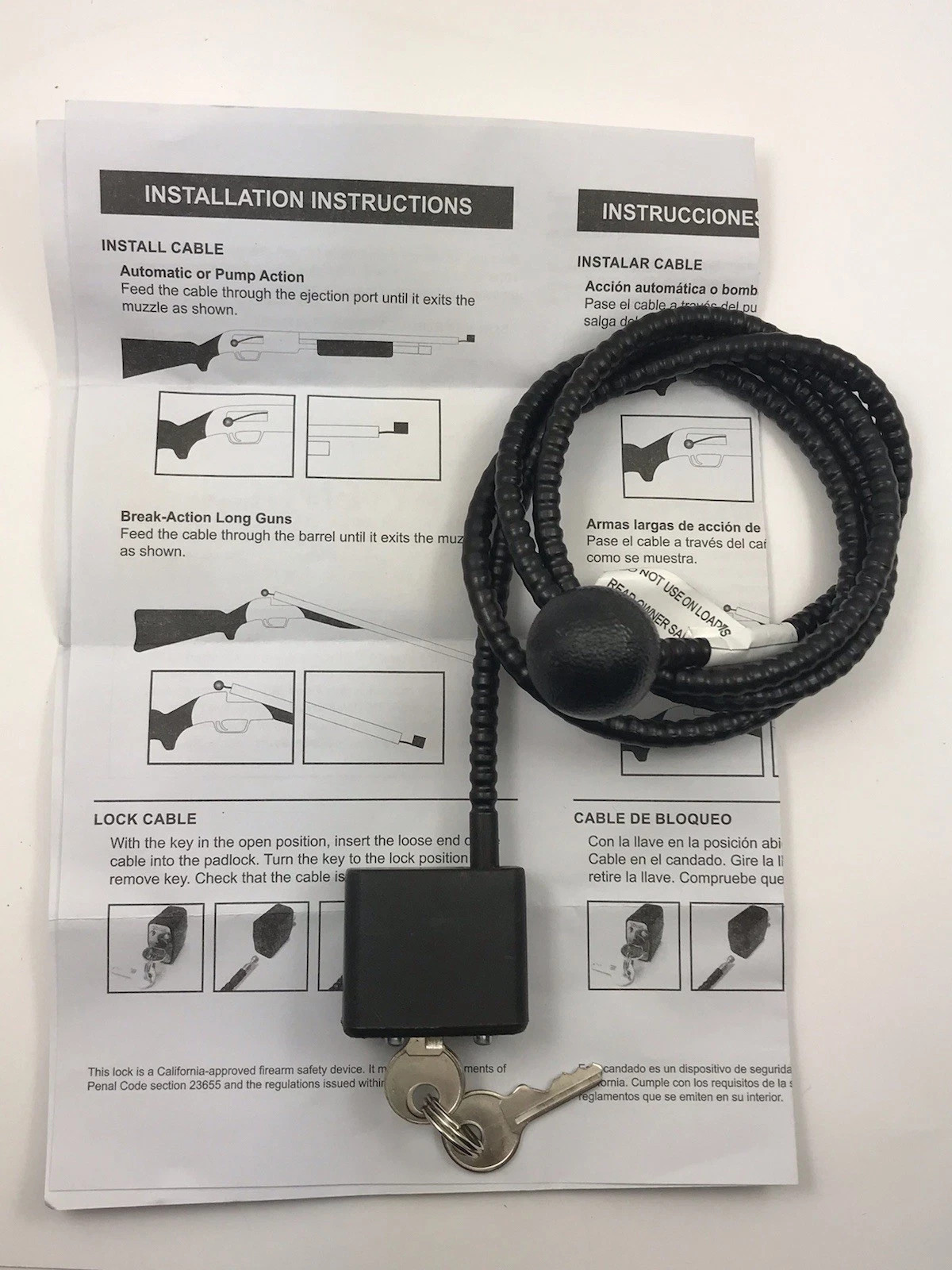 Ball & Cable Lock With 2 Keys Rifle Shotgun Firearm Safety
