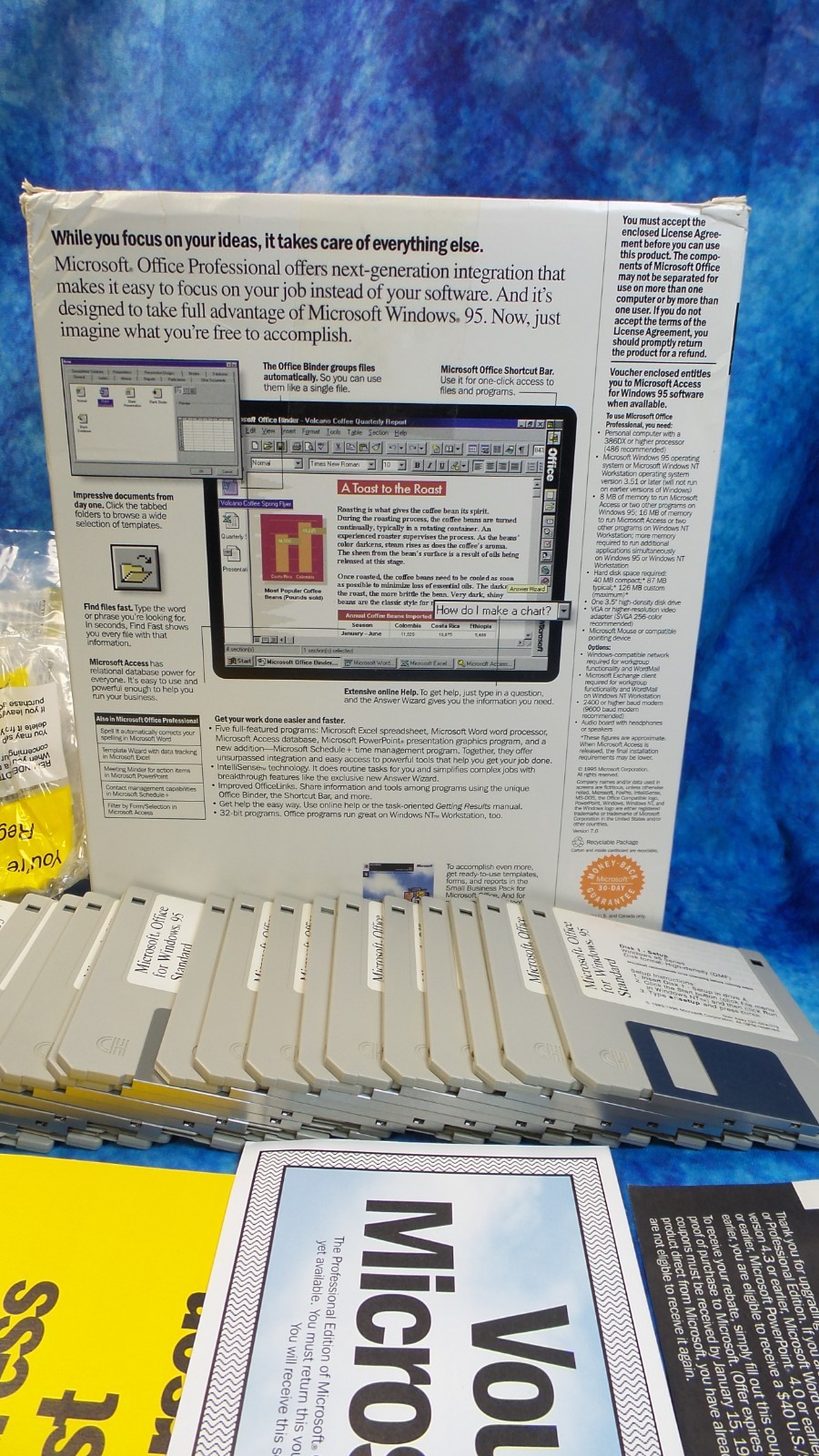 Vintage Microsoft Office for Windows 95 Standard on 3.5" Floppy Disk w/extras