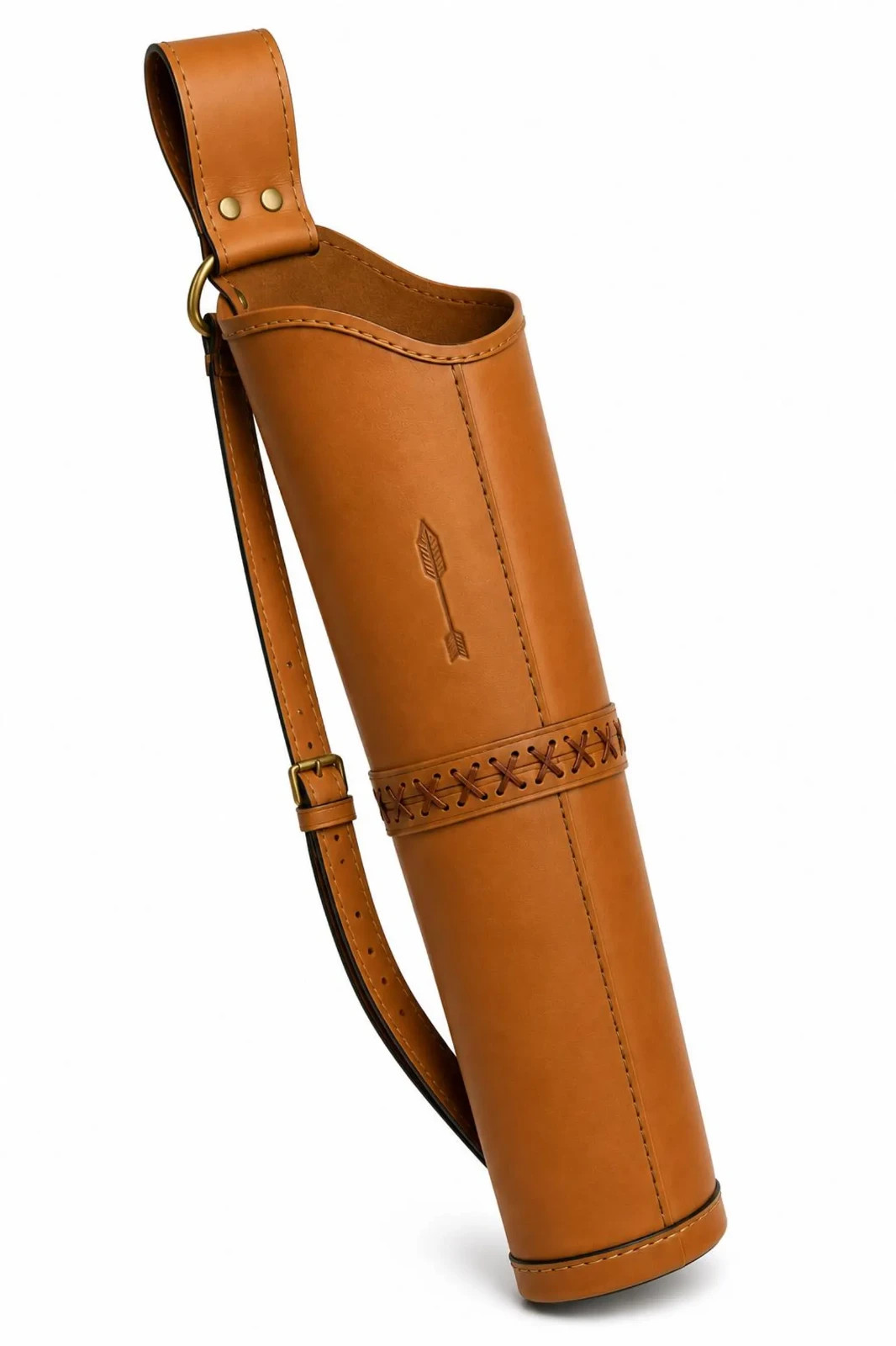 Handmade Tan Leather Archery Quiver Adjustable Back Arrow Holder Traditional