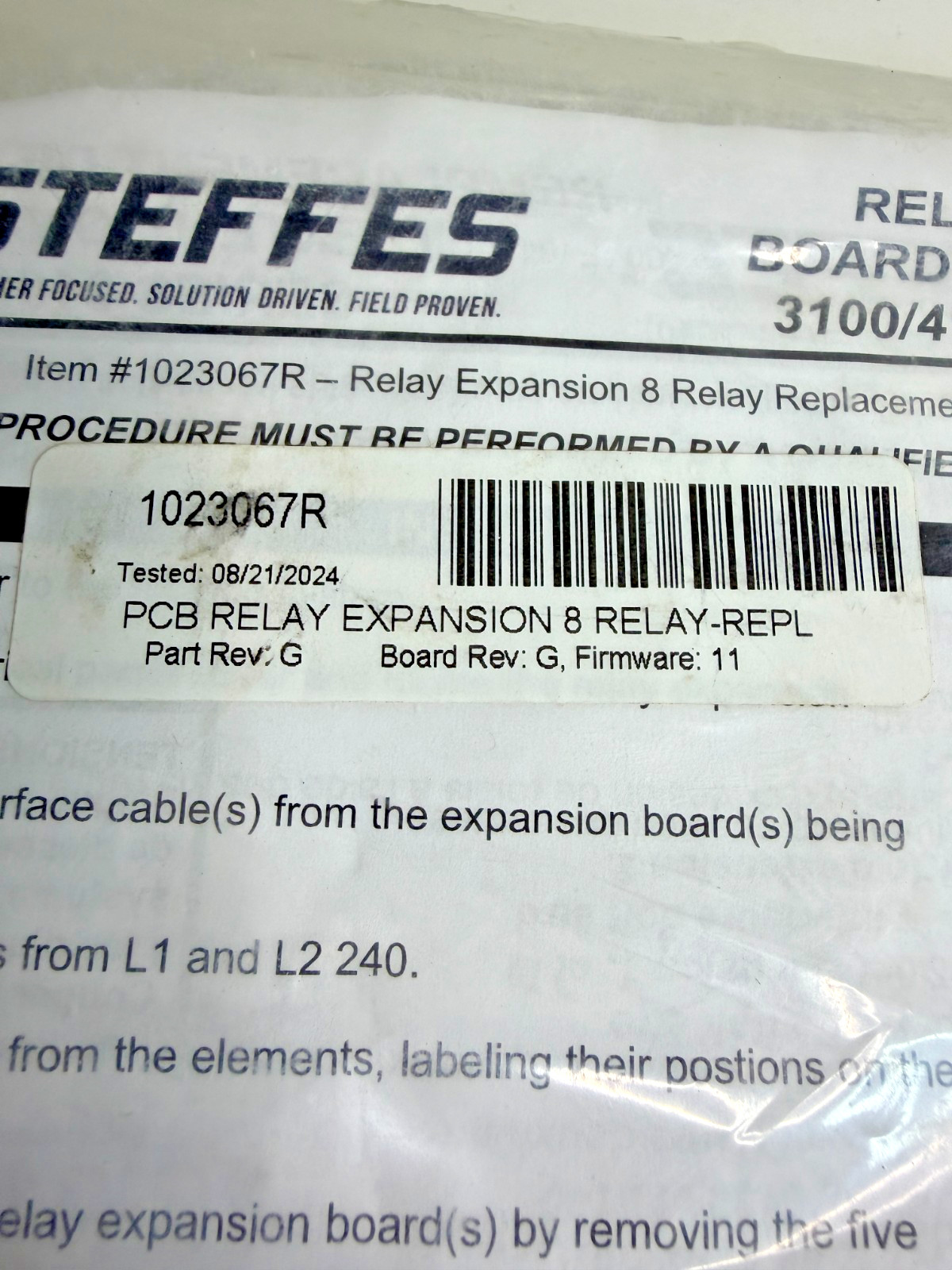 Steffes 1023067R PCB Relay Expansion 8 Relay-Repl Part Rev: G, Board Rev: G NEW