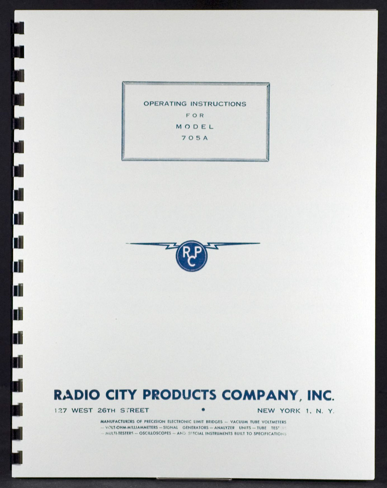 Radio City Products RCP Model 705A Signal Generator Operating Manual