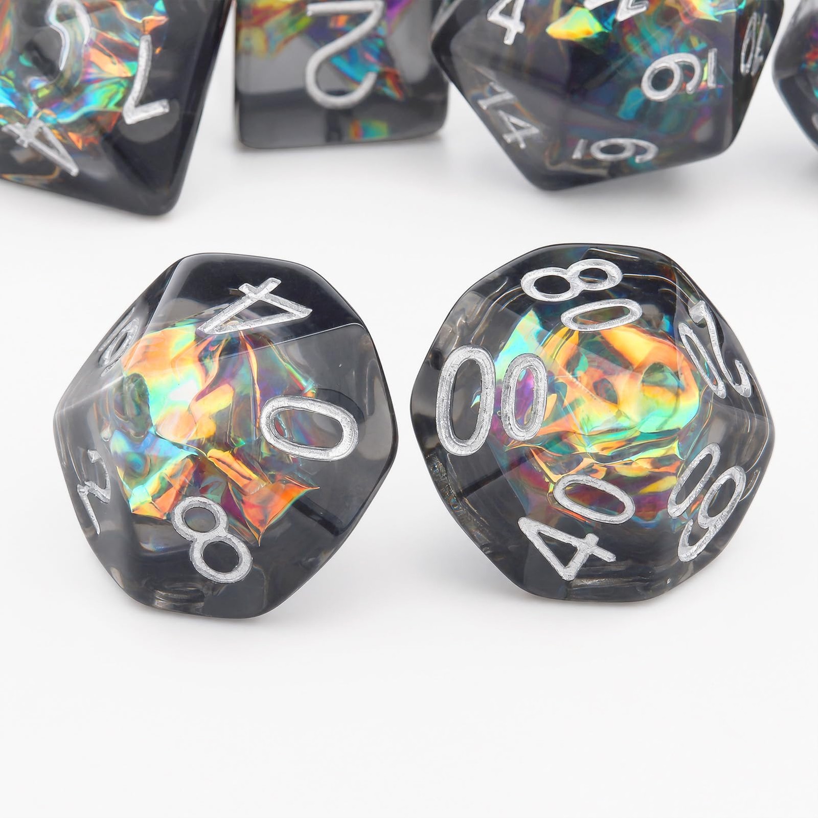 Haxtec DND Dice Set 7PCS Polyhedral D&D for Black Gold Silver