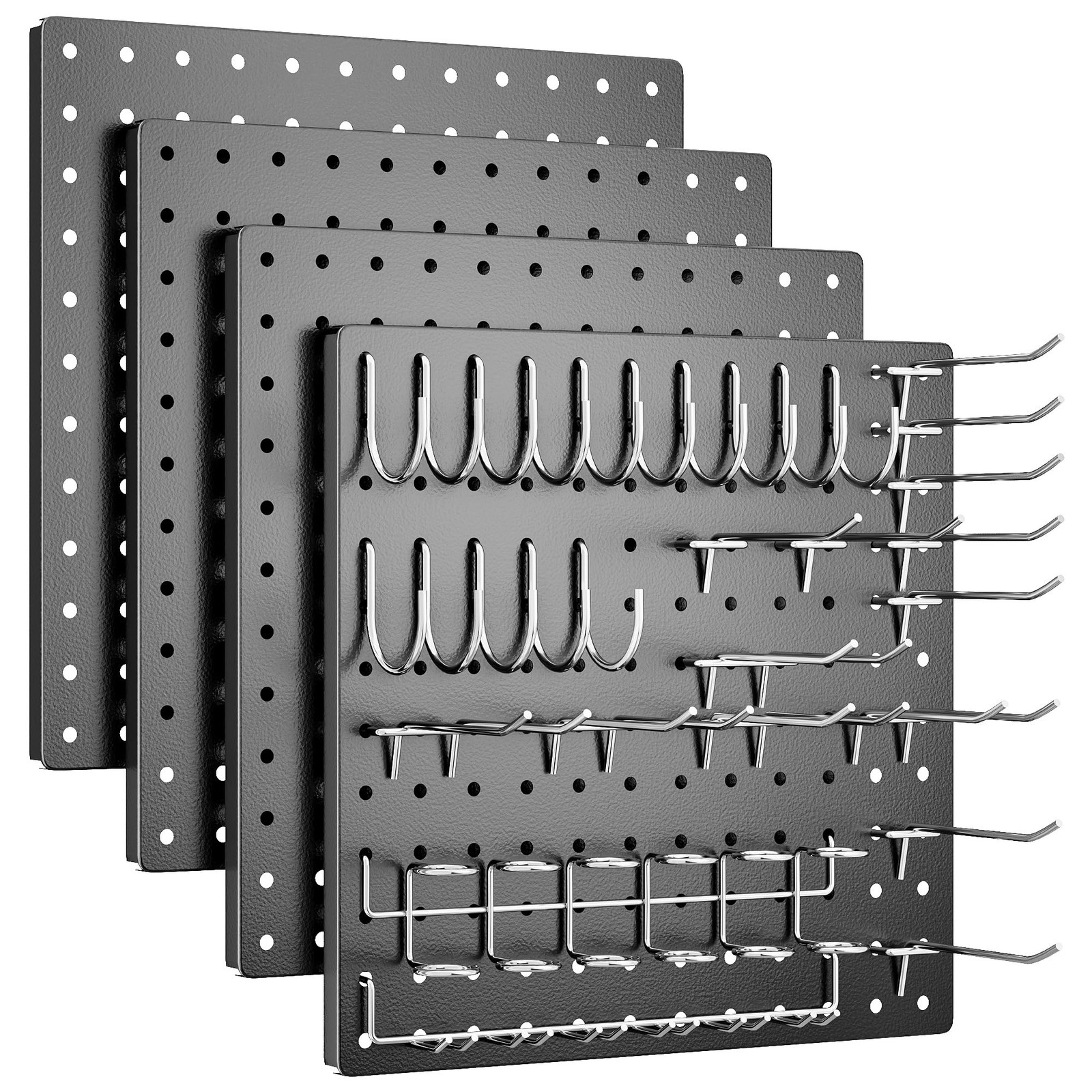 Peg Board, 4 Pack Metal Pegboard Kit,Black Pegboard Wall Organizer with 32 Pcs H
