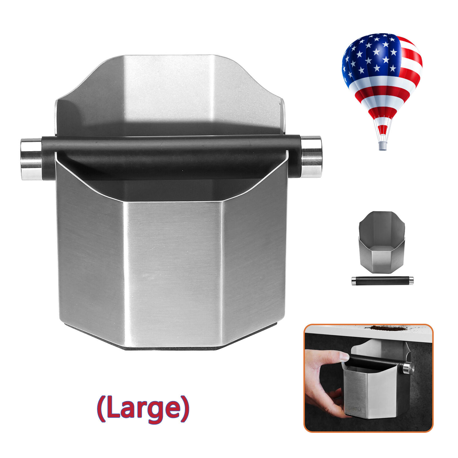 Espresso Knock Box, Coffee Grounds Knock Box with Removable Knocking Rod Silver