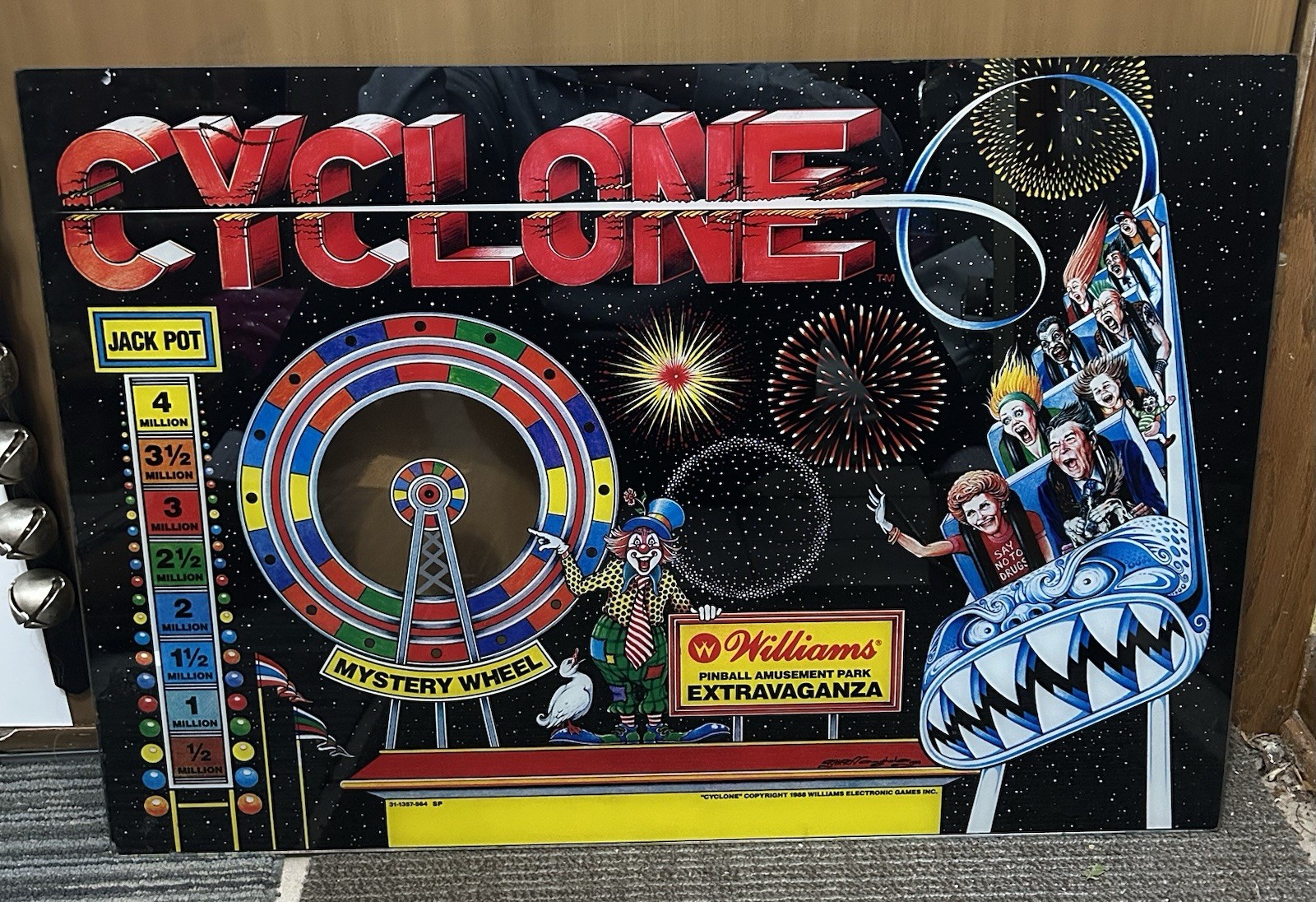 1988 Williams Cyclone Pinball Back Glass - NOS
