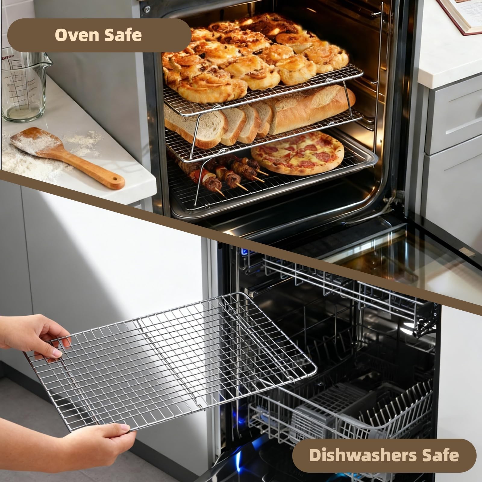 Pleafind 3 PCS Silver Stackable Cooling Rack -16 x 10 Inch Wire Rack, Heavy D...