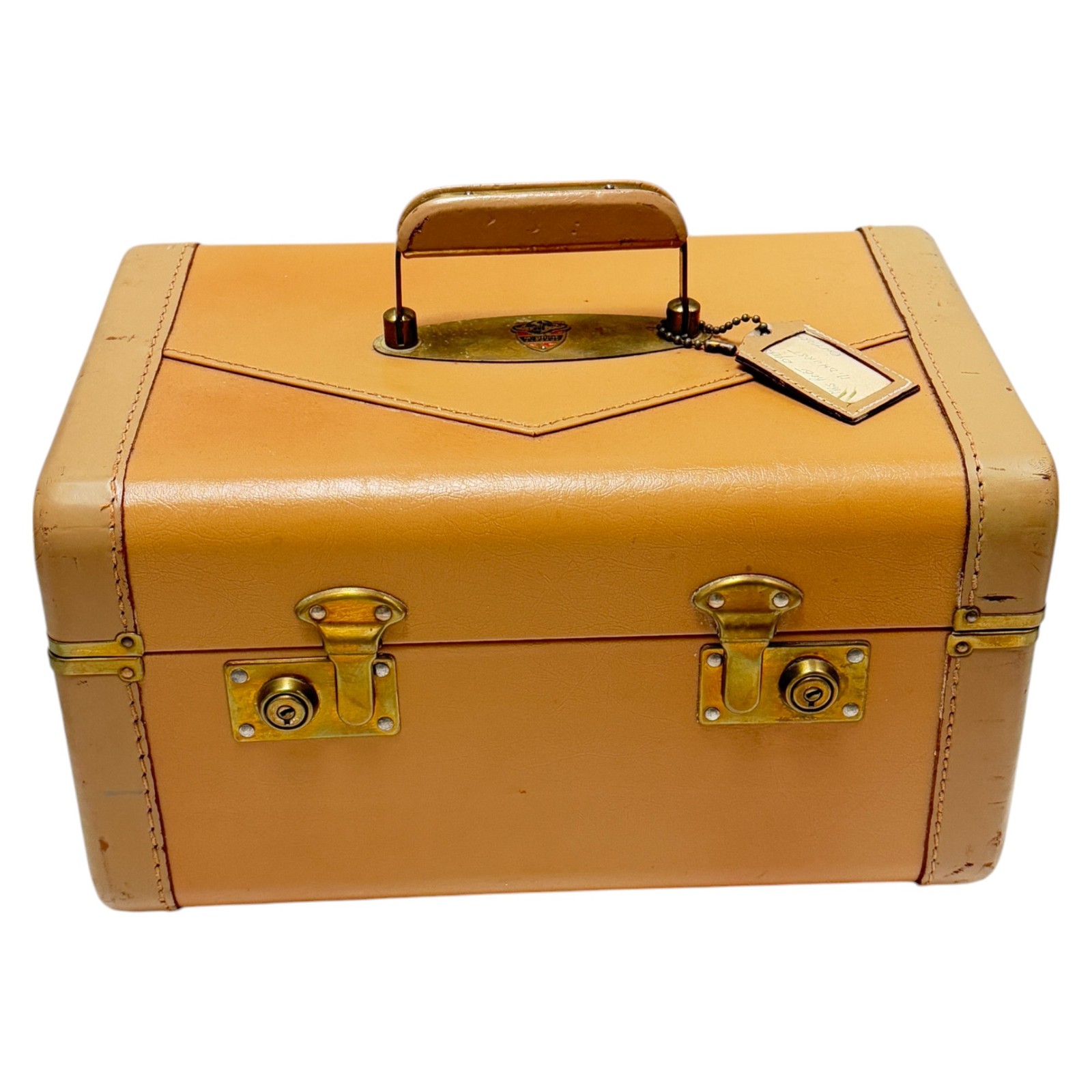 McBrine Luggage Make-up Case Tan Brown Leather Vintage Circa 1940s