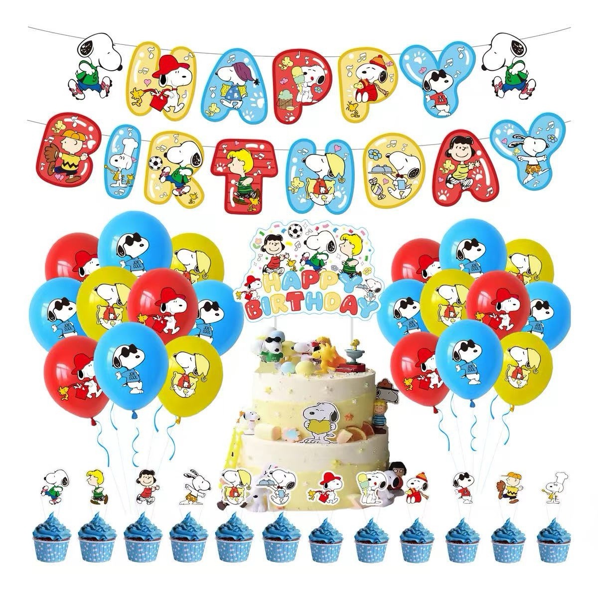 Snoopy dog Birthday Party Decoration Set , Include Banner Balloons Cake Toppers
