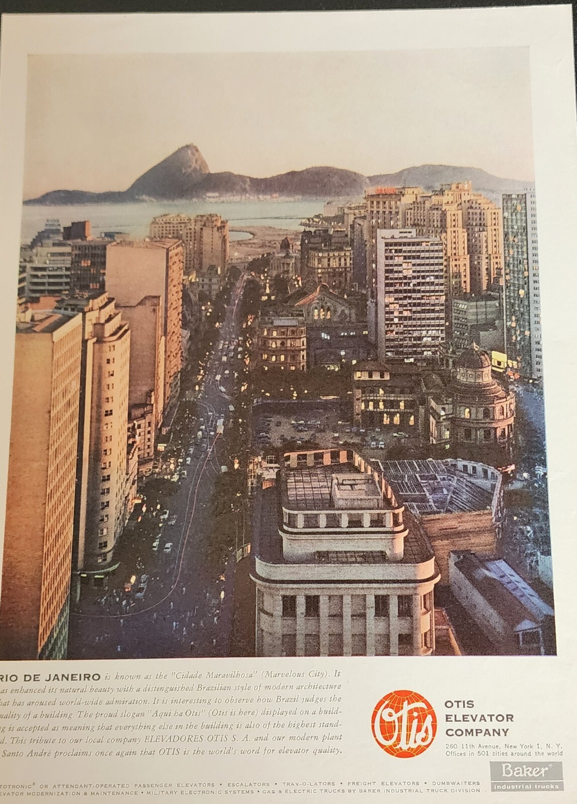 Otis Elevator Picture Magazine Ad Rio De Janeiro Vintage Display Wall Art