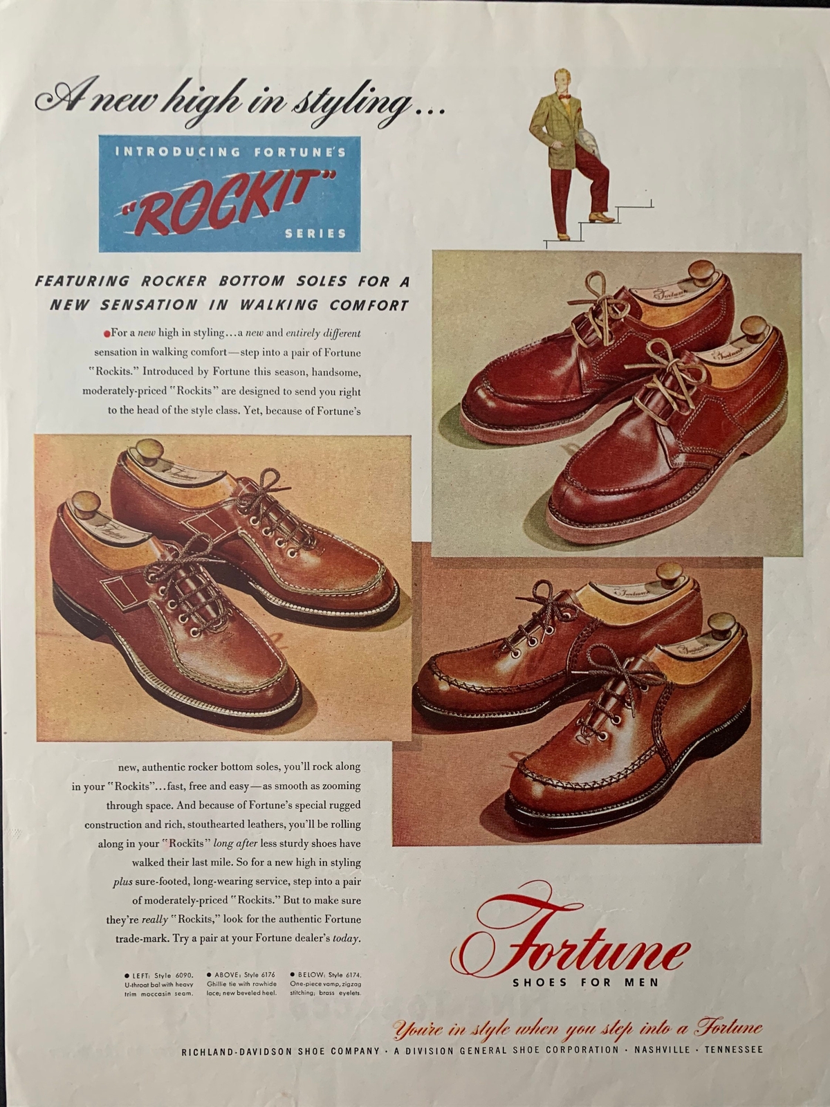 Vintage 1940s Fortune Rocket Men’s Shoes Ad