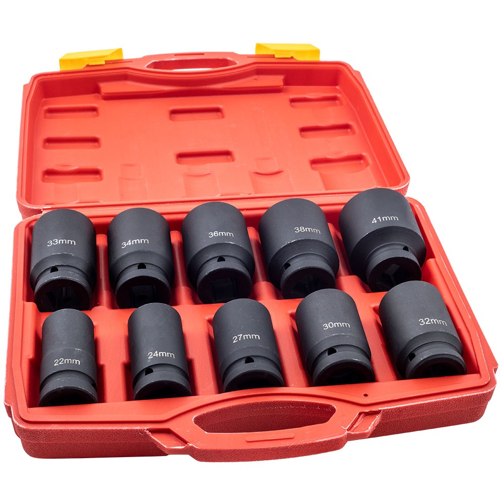 10PCS 3/4Inch Drive Deep Impact Socket Set Metric 22mm-41mm 6-Point Kit W/ Case