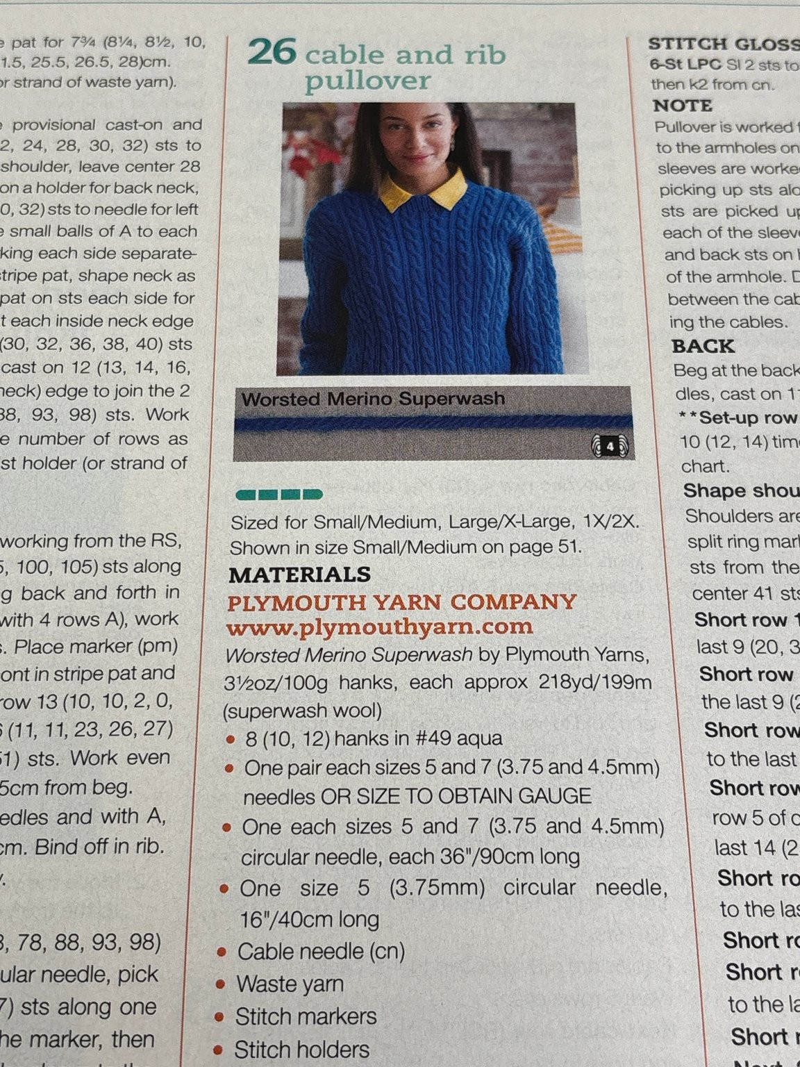 Cable & Rib Pullover Knitting Pattern Magazine Pages