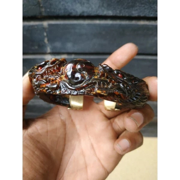 RED Akar Bahar Bracelet Model C Dragon Carving & Alpaca Accents Natural GIFT New