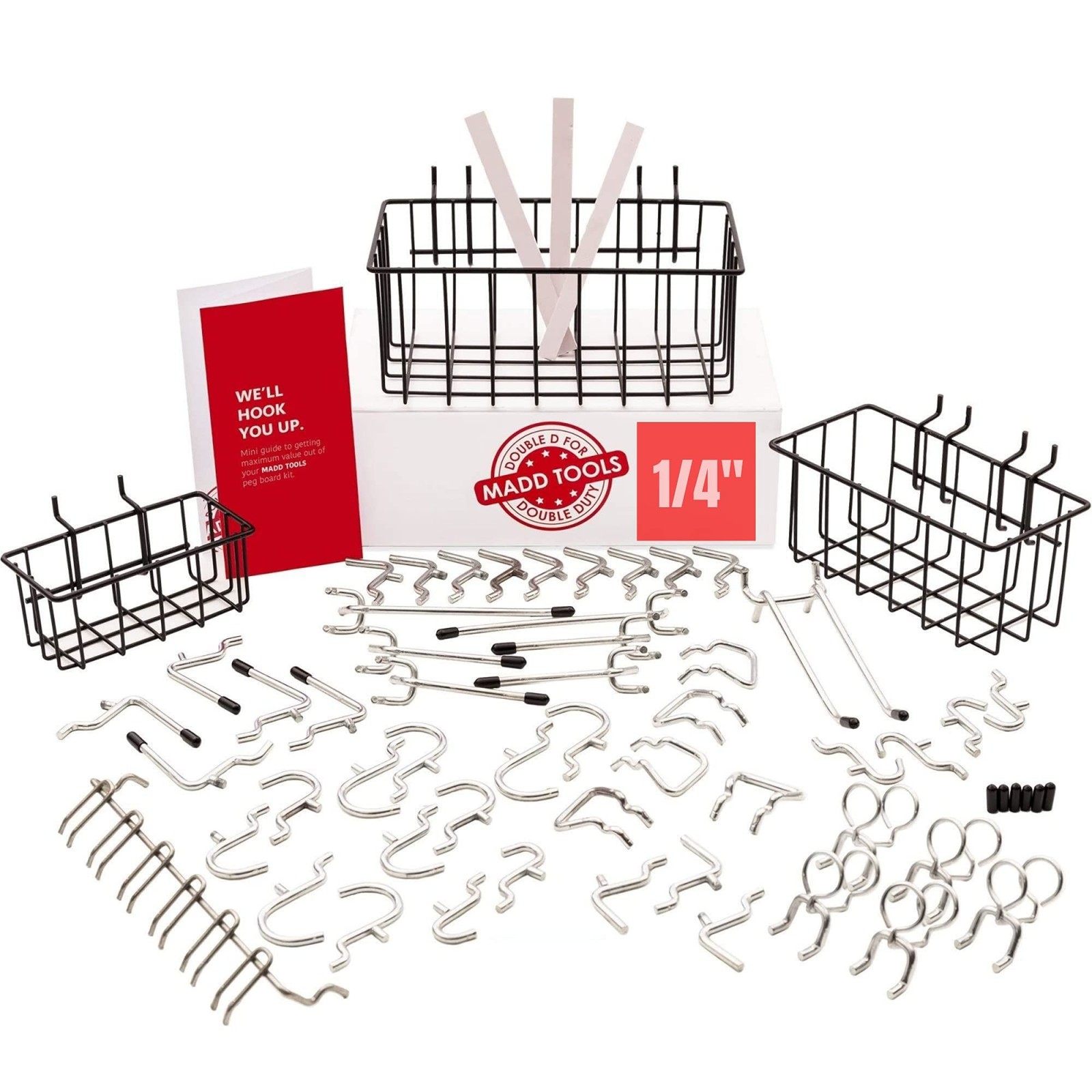 Extra Thick 60pcs Pegboard Accessories Organizer Kit | 1/4 Inch Peg Board Att...