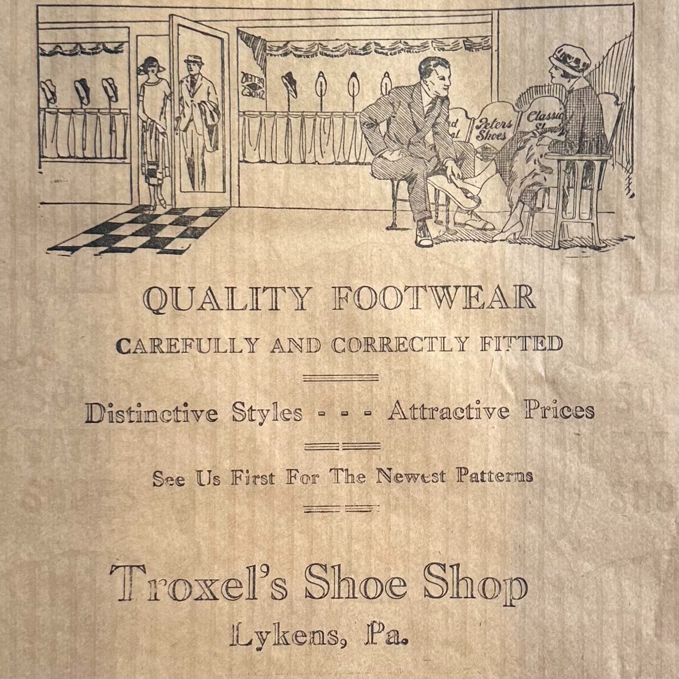 1920s Troxel's Shoe Shop Quality Footwear LYKENS PA Wrapping Paper Unused 12x18"