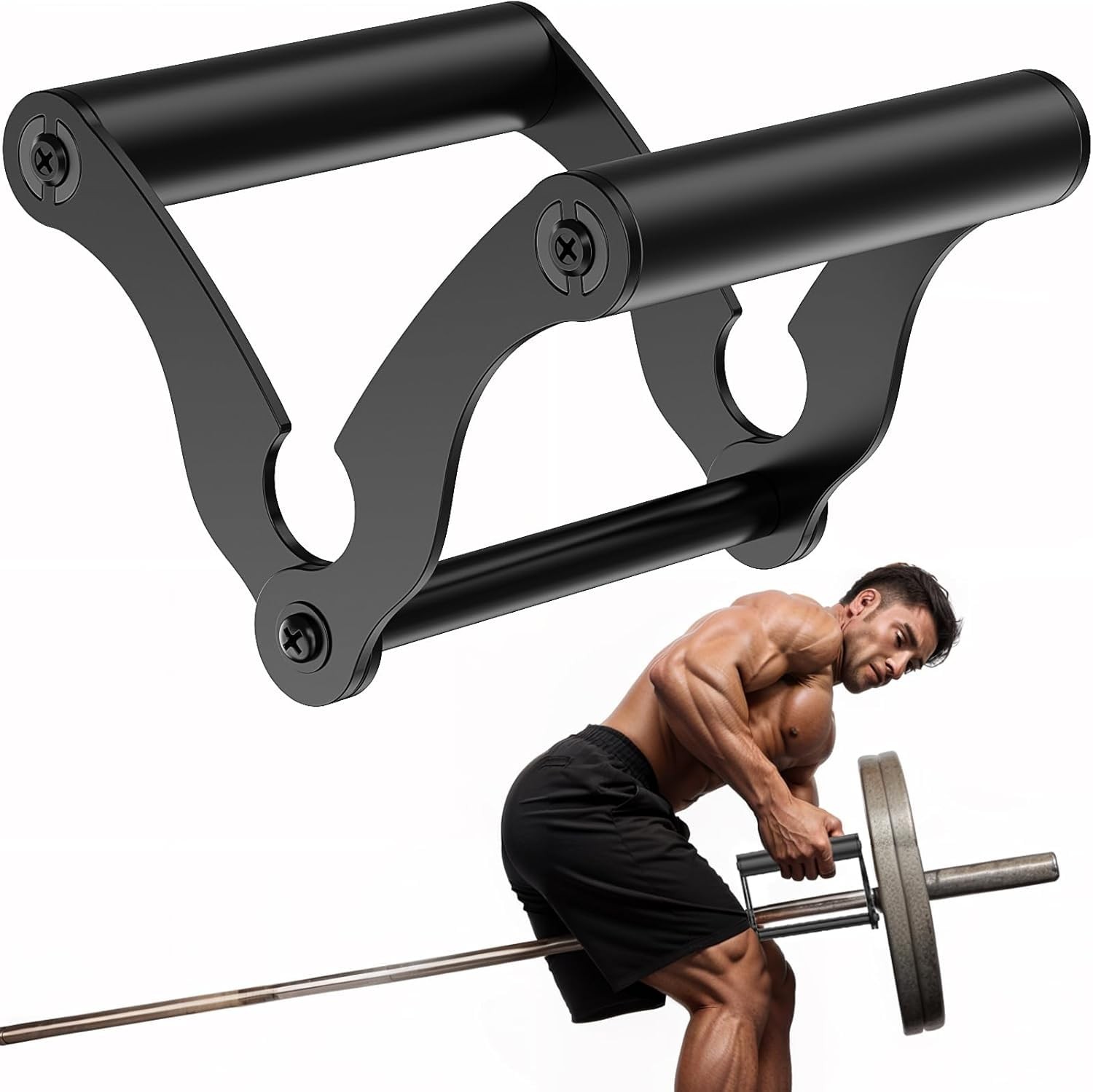 V Bar Row Landmine Handle Attachment for Barbell Bars, Solid Double D Handle,...