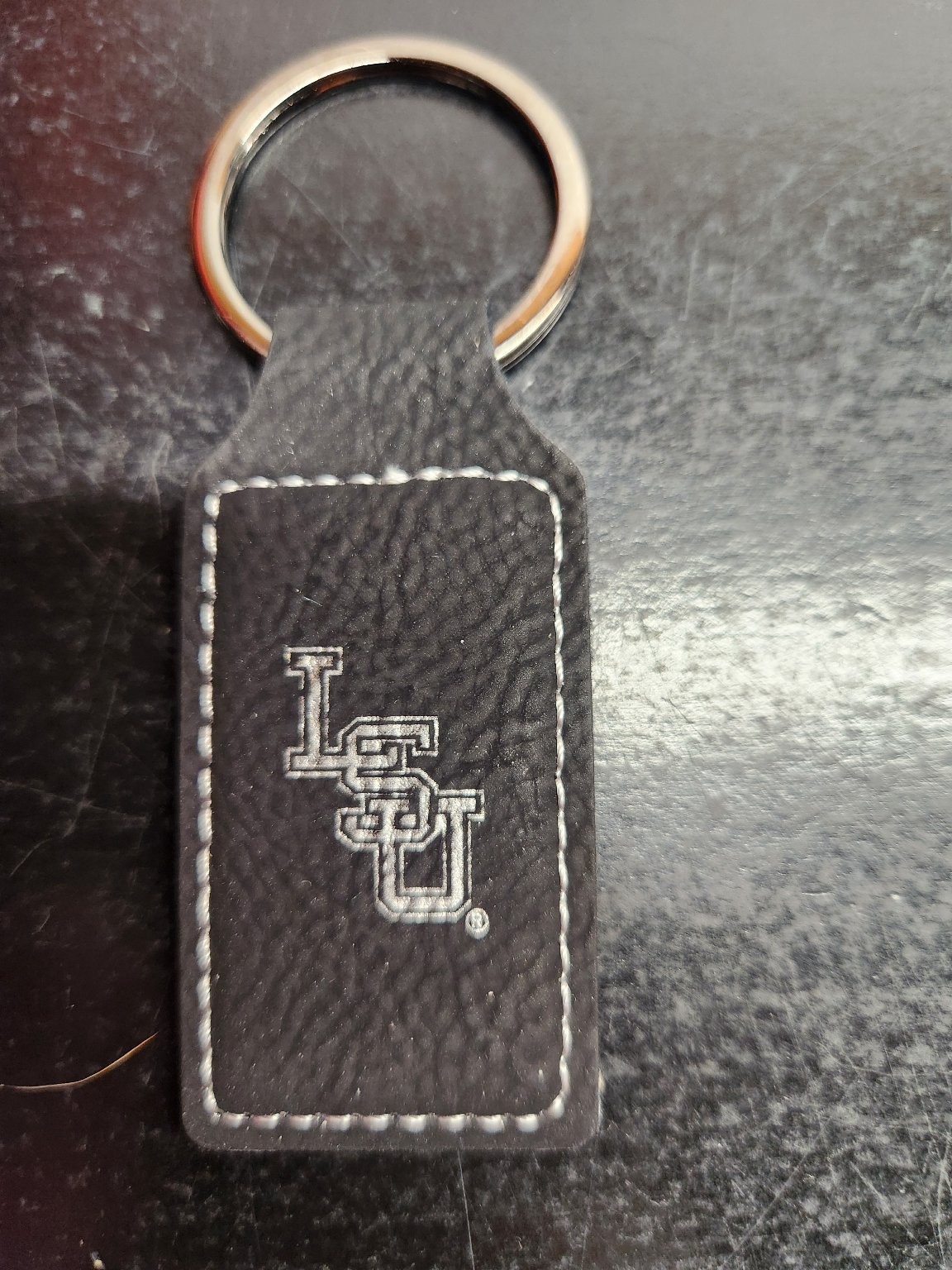 LSU Keychain Black Faux Leather Key Fob Ring Collegiate Sports Tigers