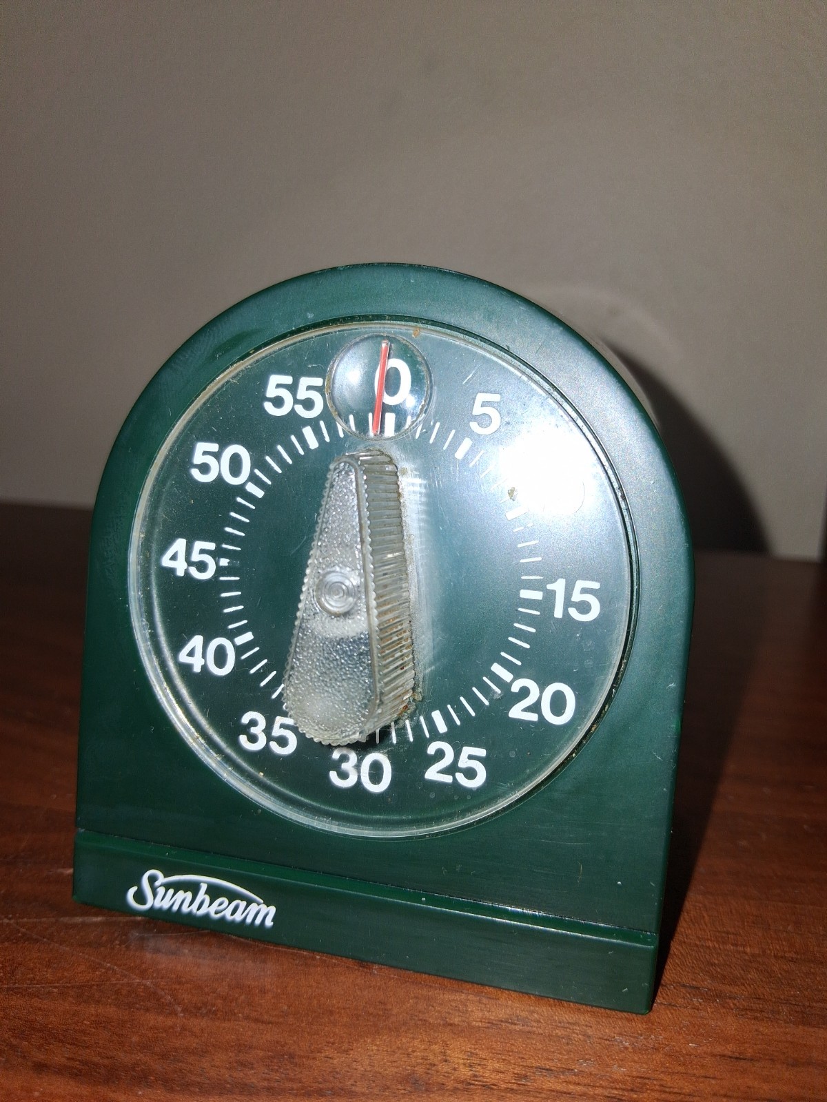 Vintage Sunbeam Mechanical Kitchen Timer Plastic Hunter Green Analog Made in USA