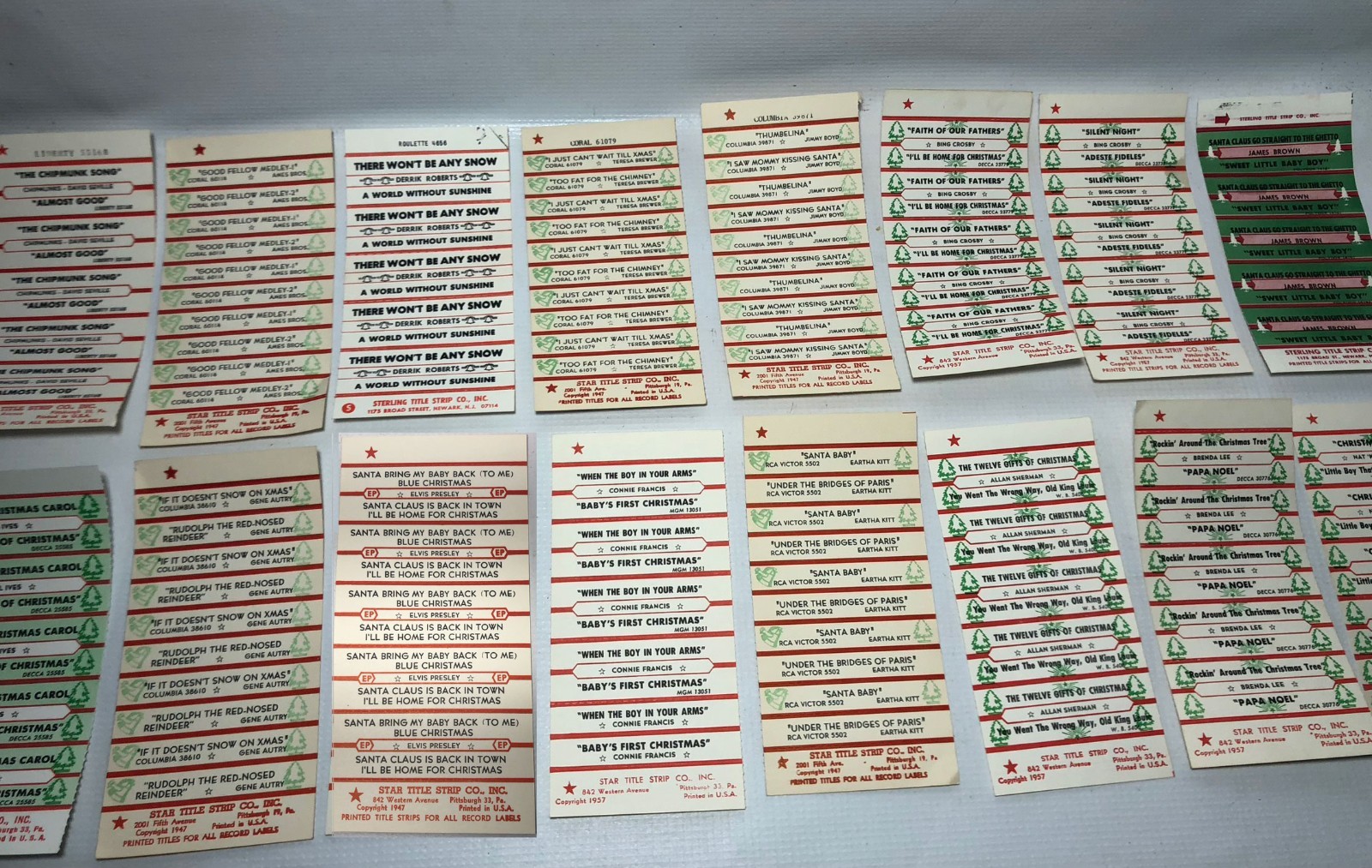 Vintage Jukebox Record Title Strips Christmas - Lot of 80