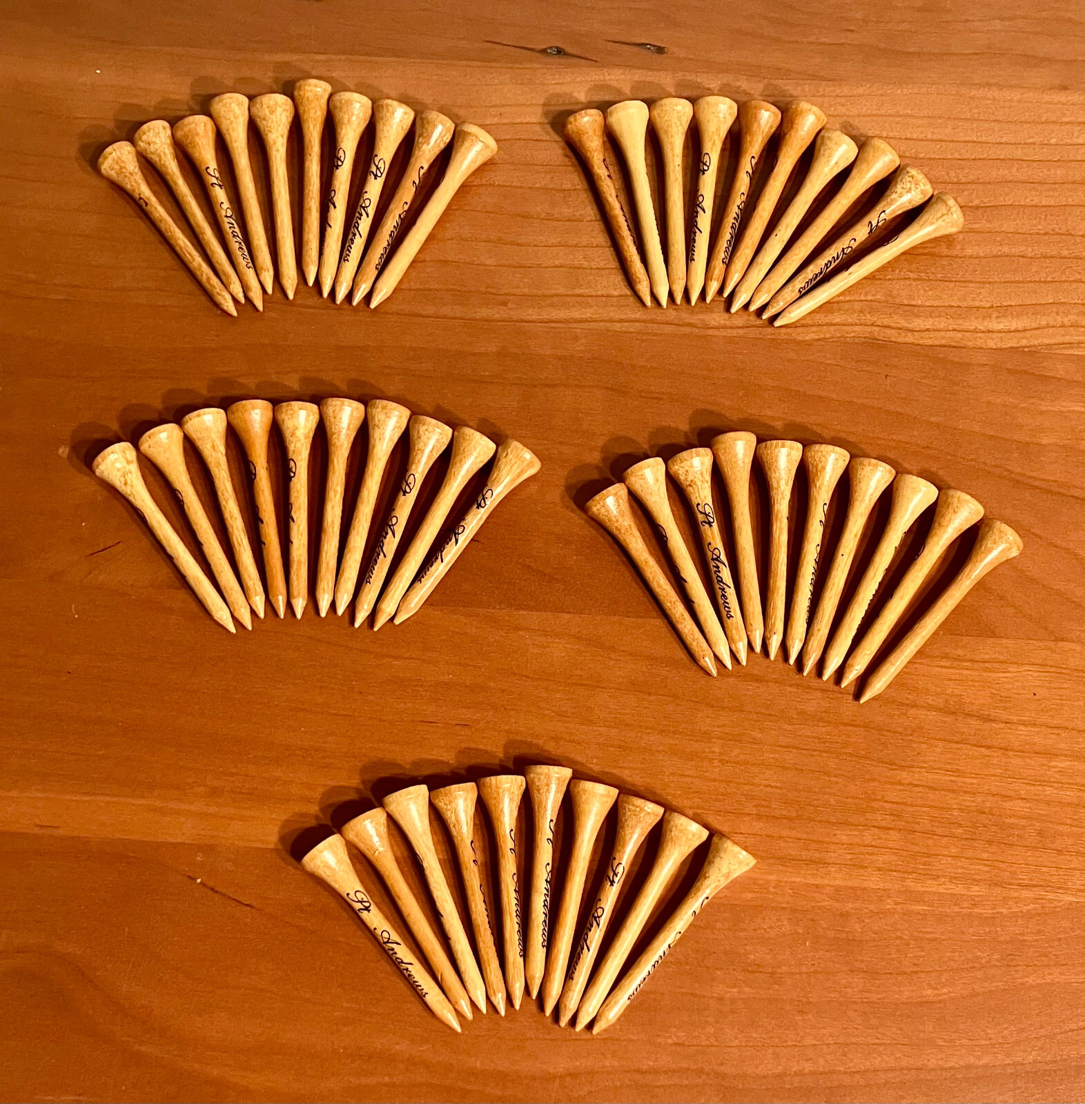 Lot of 50 "St. Andrews" Natural Wood Logo Golf Tees