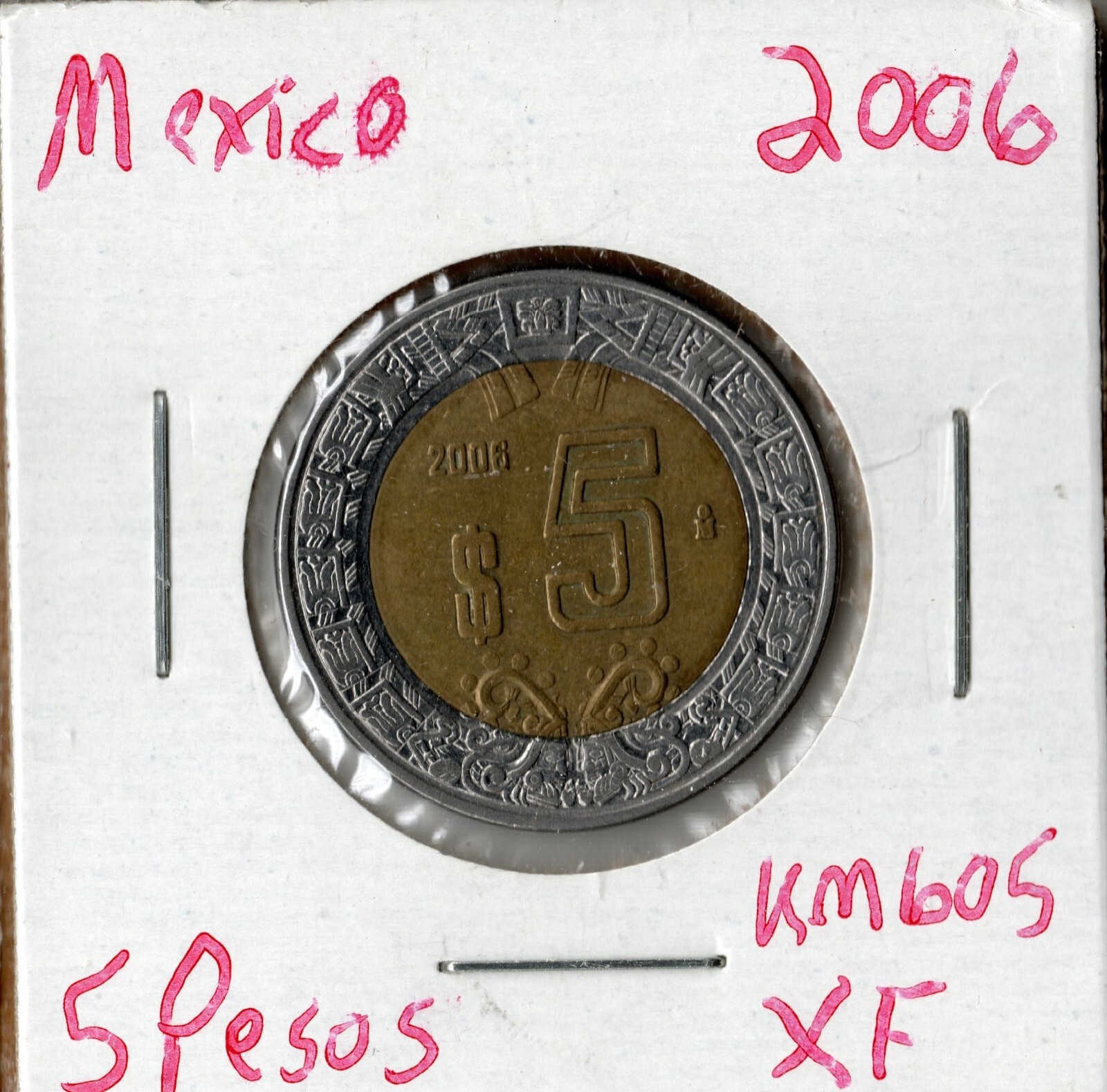 Coin Mexico 5 Pesos 2006 KM605, bimetallic