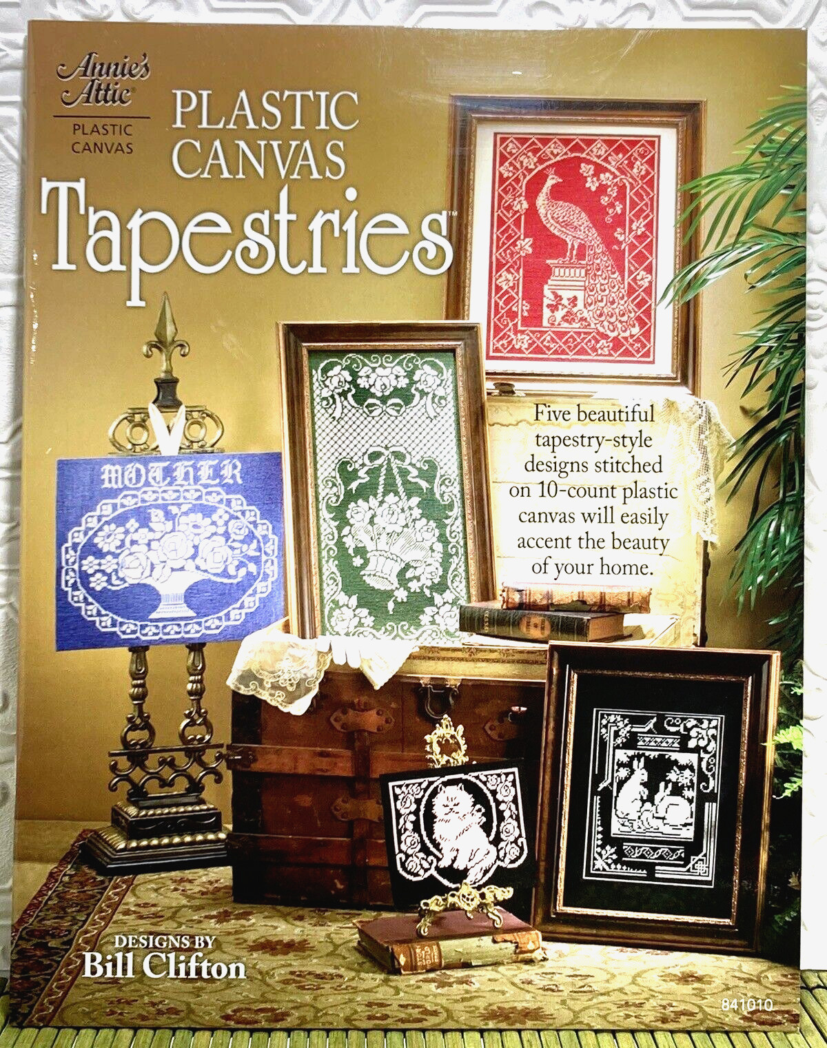 Annie's Attic Plastic Canvas Patterns Tapestries Needlepoint Peacock Cat Bunnie