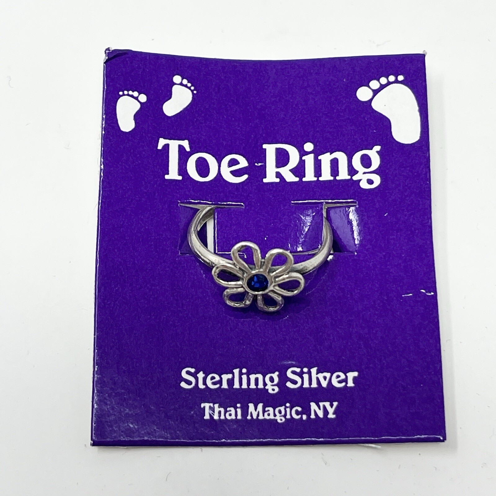 925 Sterling Silver Crystal Daisy Band Loop Flower Toe Ring Adjustable Blue Ston