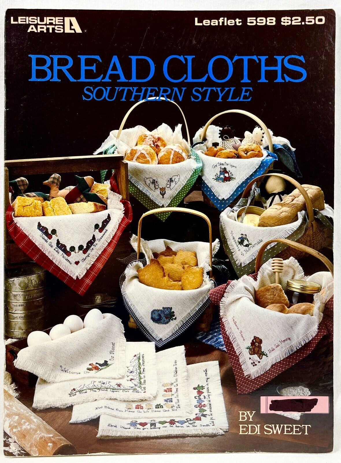 1988 Leisure Arts Bread Cloths Southern Style 598 Cross Stitch Leaflet Vtg 12964