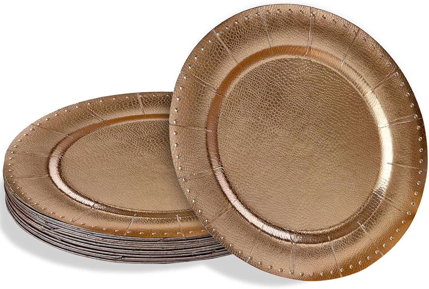 Gold with Beaded Rim Disposable Charger Paper Plates - 13" (Pack of 10) -  for