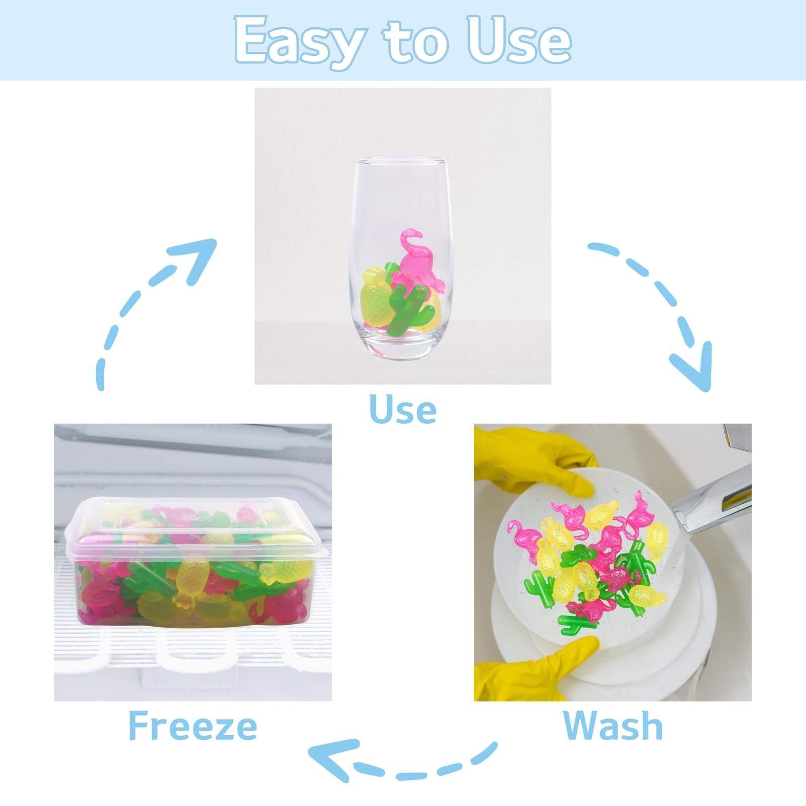 Reusable Ice Cubes with Lid and Bin, 60 Pack Plastic Cubes for Drinks, BPA Fr...
