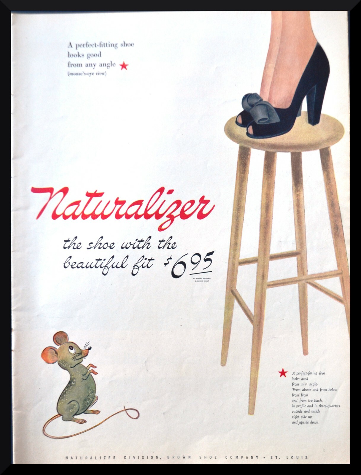 1944 CUTE mouse scaring woman art Naturalizer shoes vintage print ad